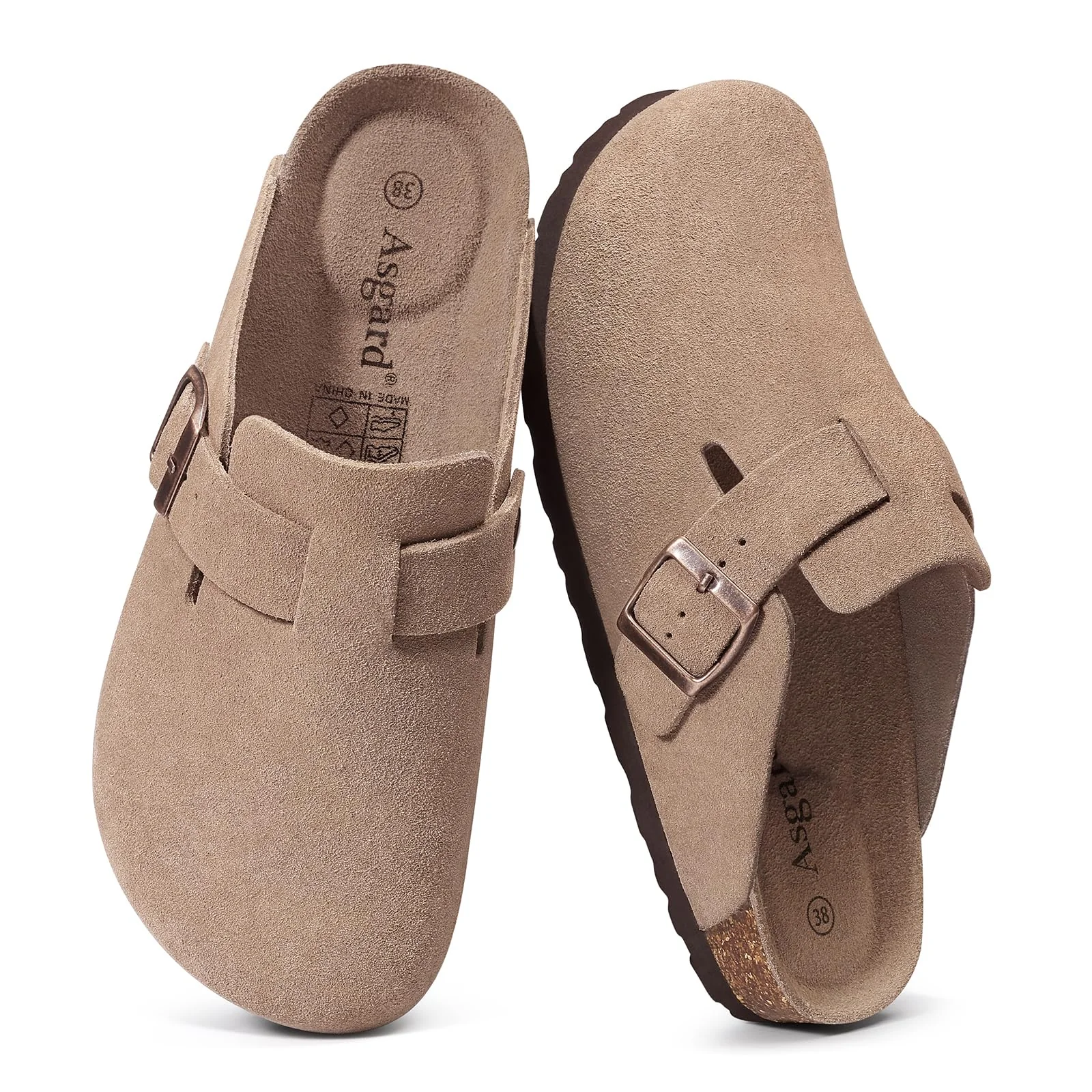 Asgard beige suede buckle clog