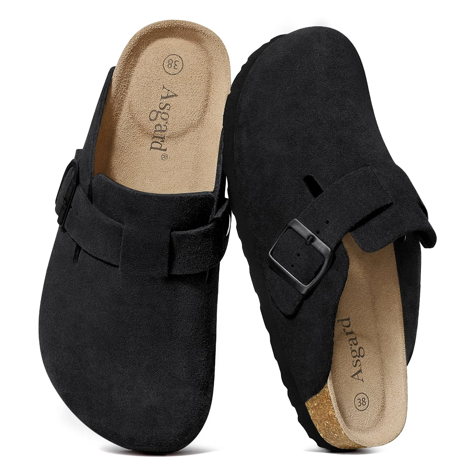 Asgard black suede buckle clog