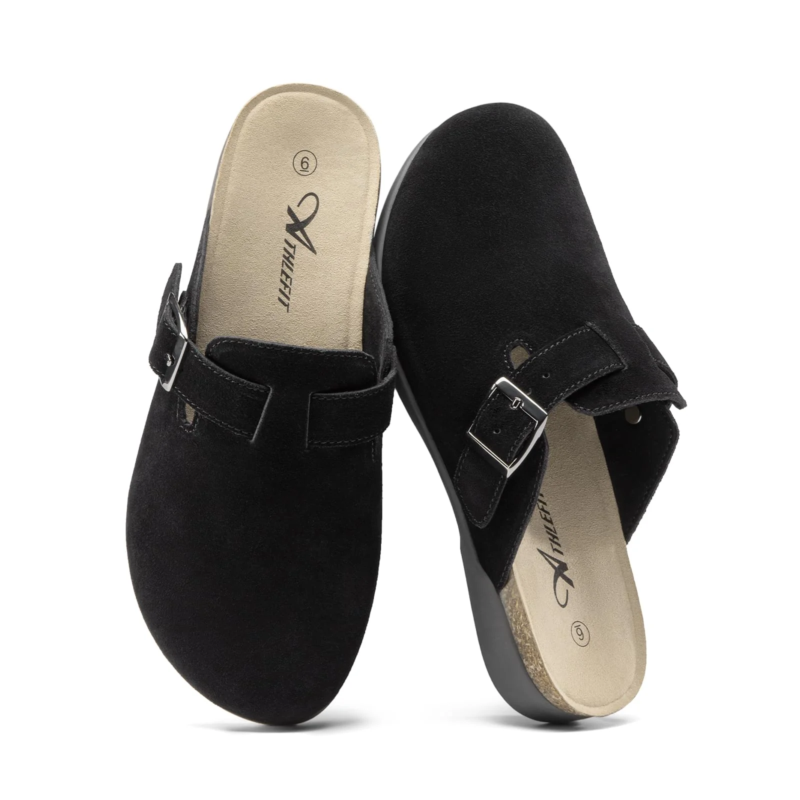 Athlefit Black Suede Buckle Clog