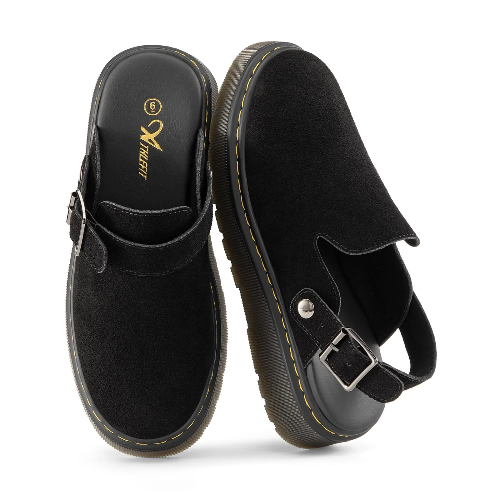 Athlefit black suede buckle clog