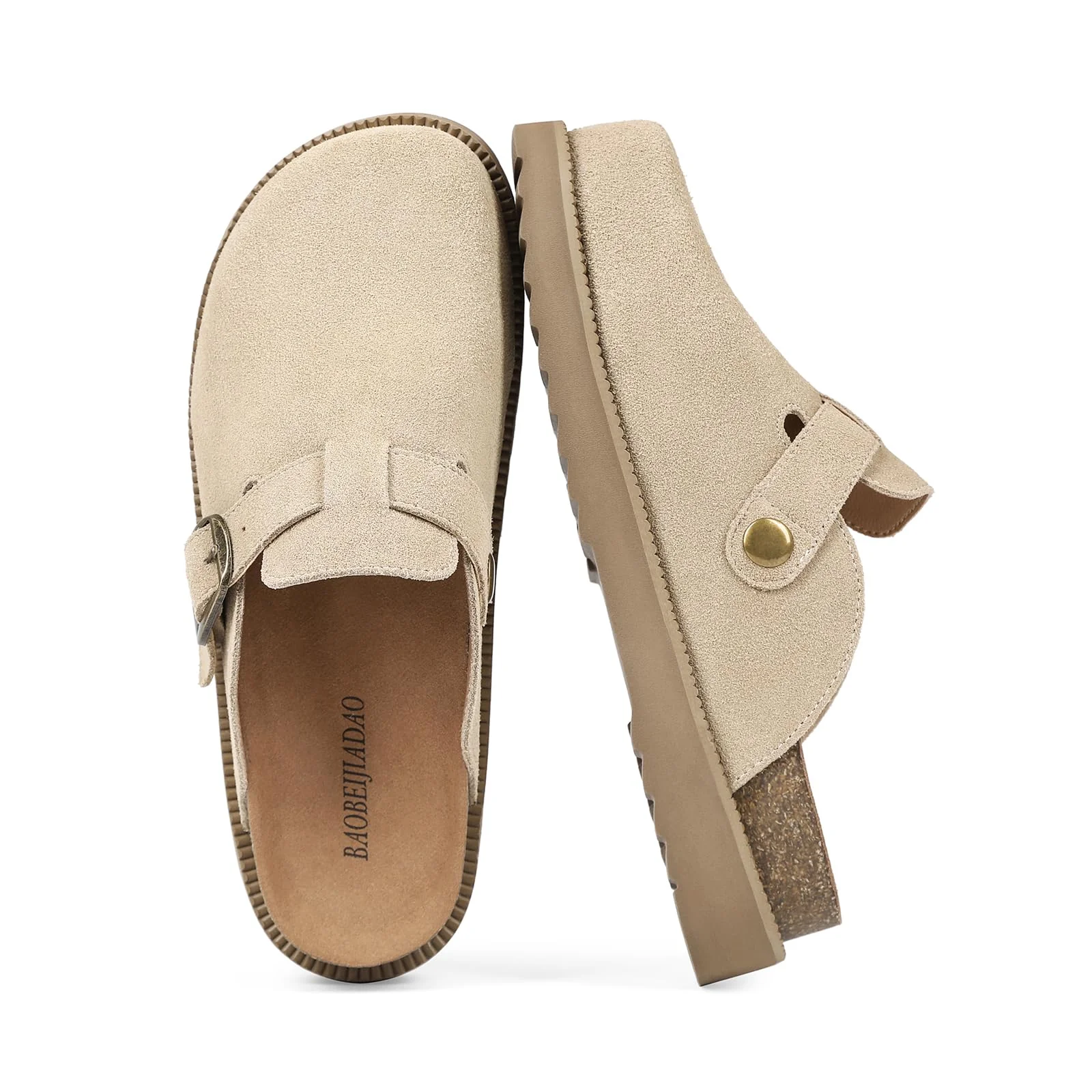 Beige Suede Buckle Clog