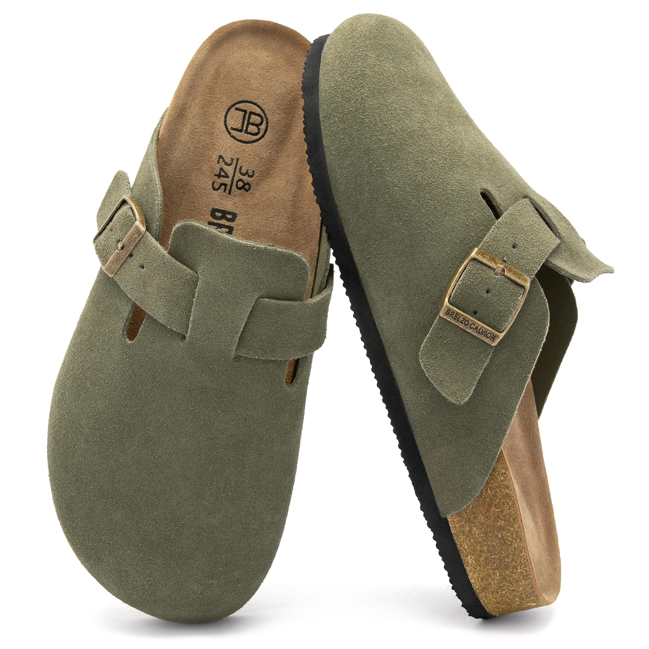 Brelzo Calvior olive suede buckle clog