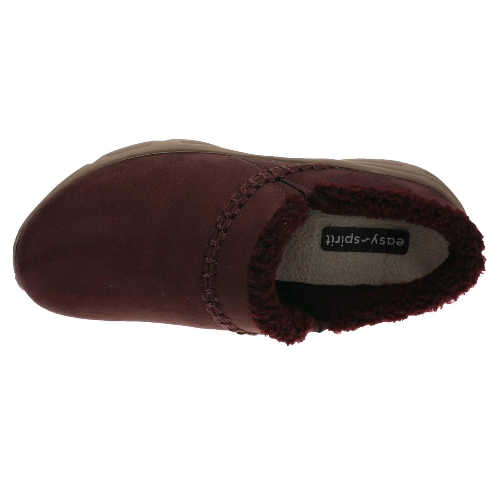 Fur-lined burgundy suede clog photo 2