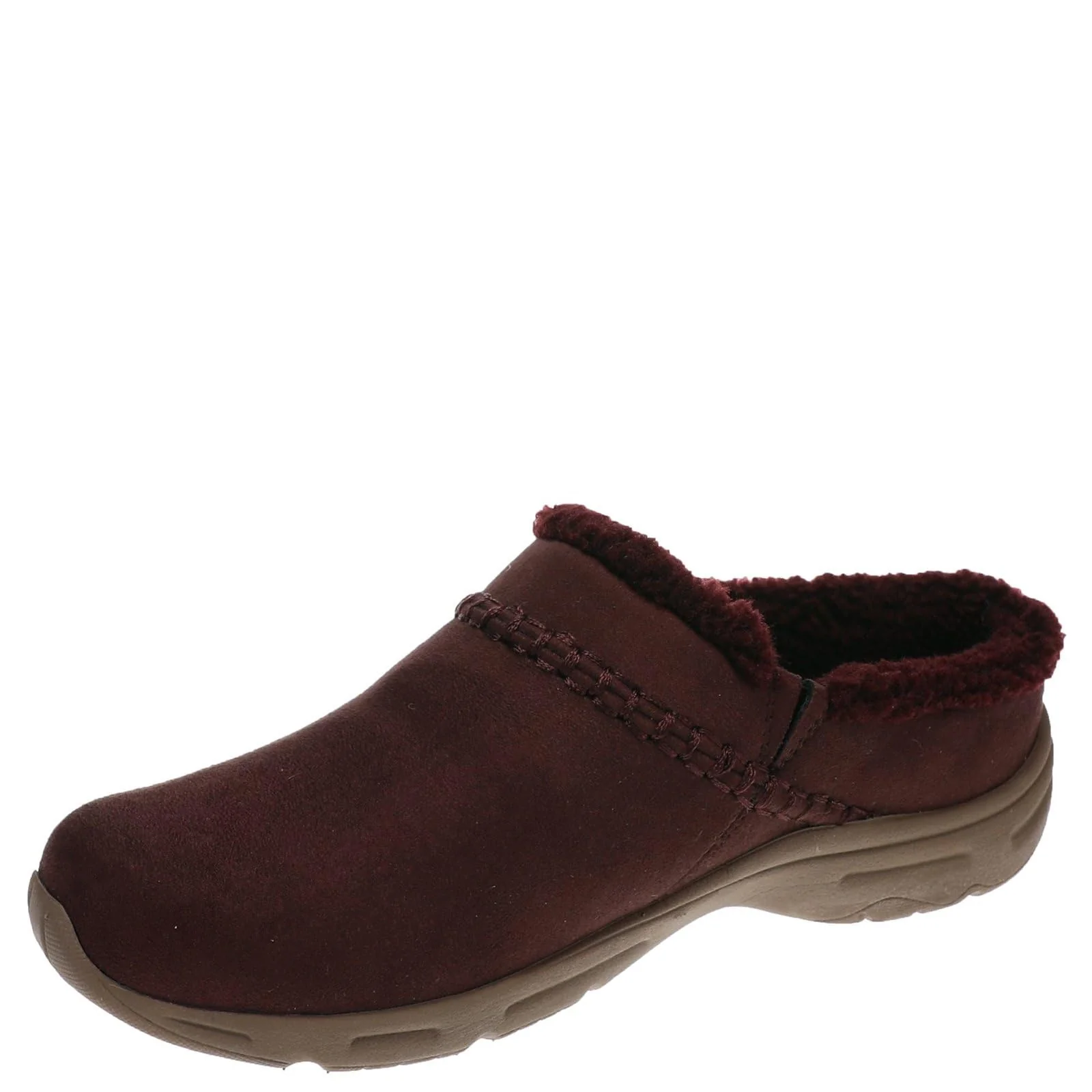Fur-lined burgundy suede clog photo 4