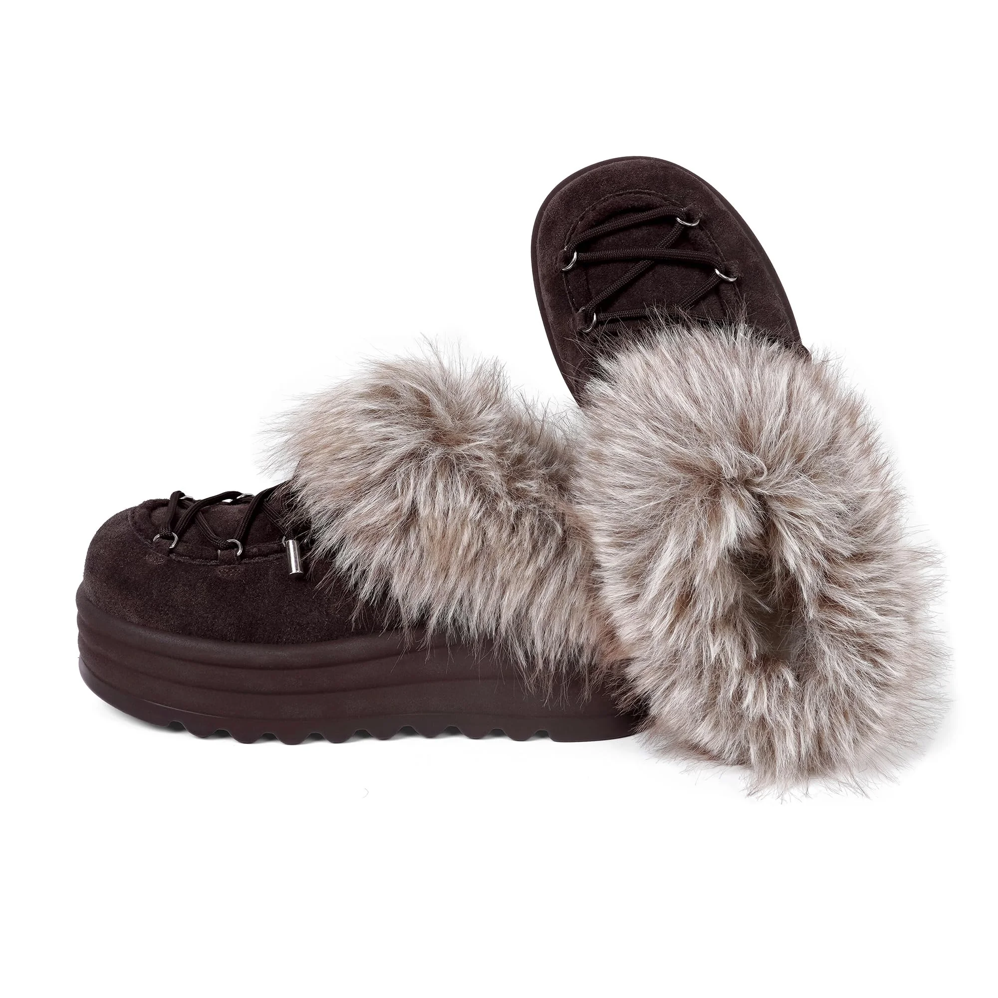 COMJUY Dark Brown Fur-Trim Platform Mule photo 4