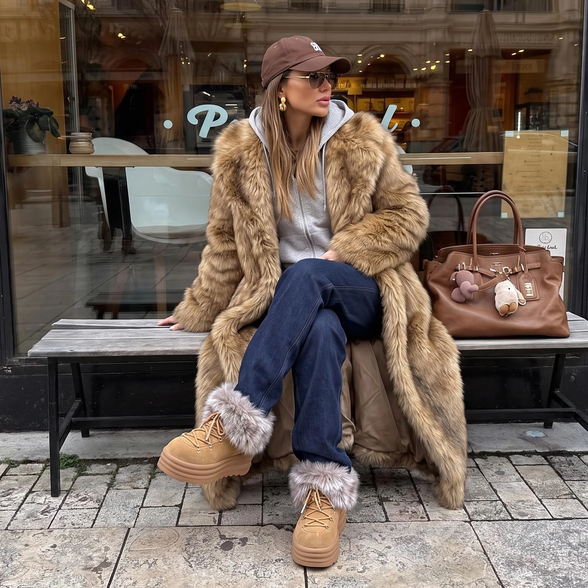 COMJUY Tan Fur-Trim Platform Mule photo 2