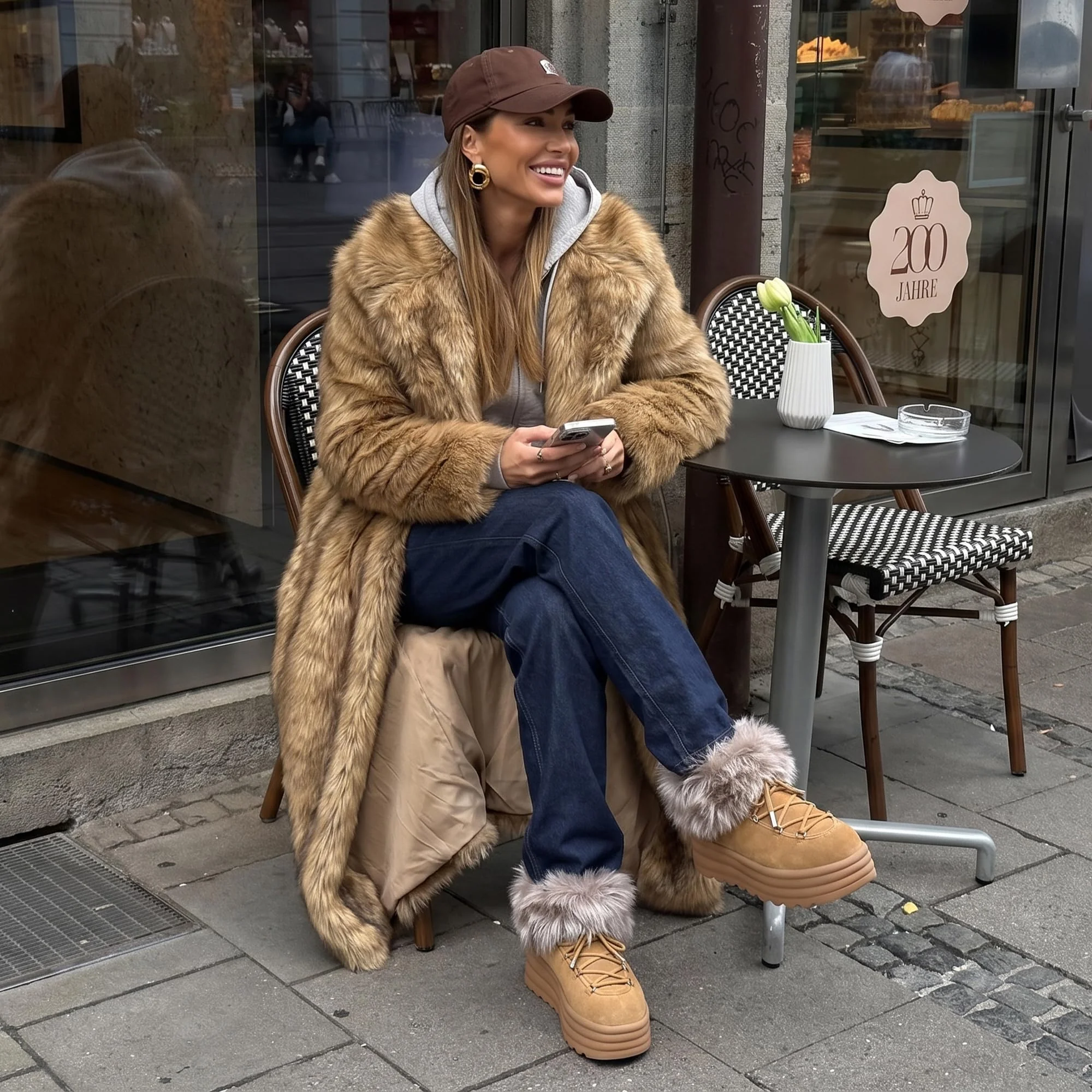 COMJUY Tan Fur-Trim Platform Mule photo 3