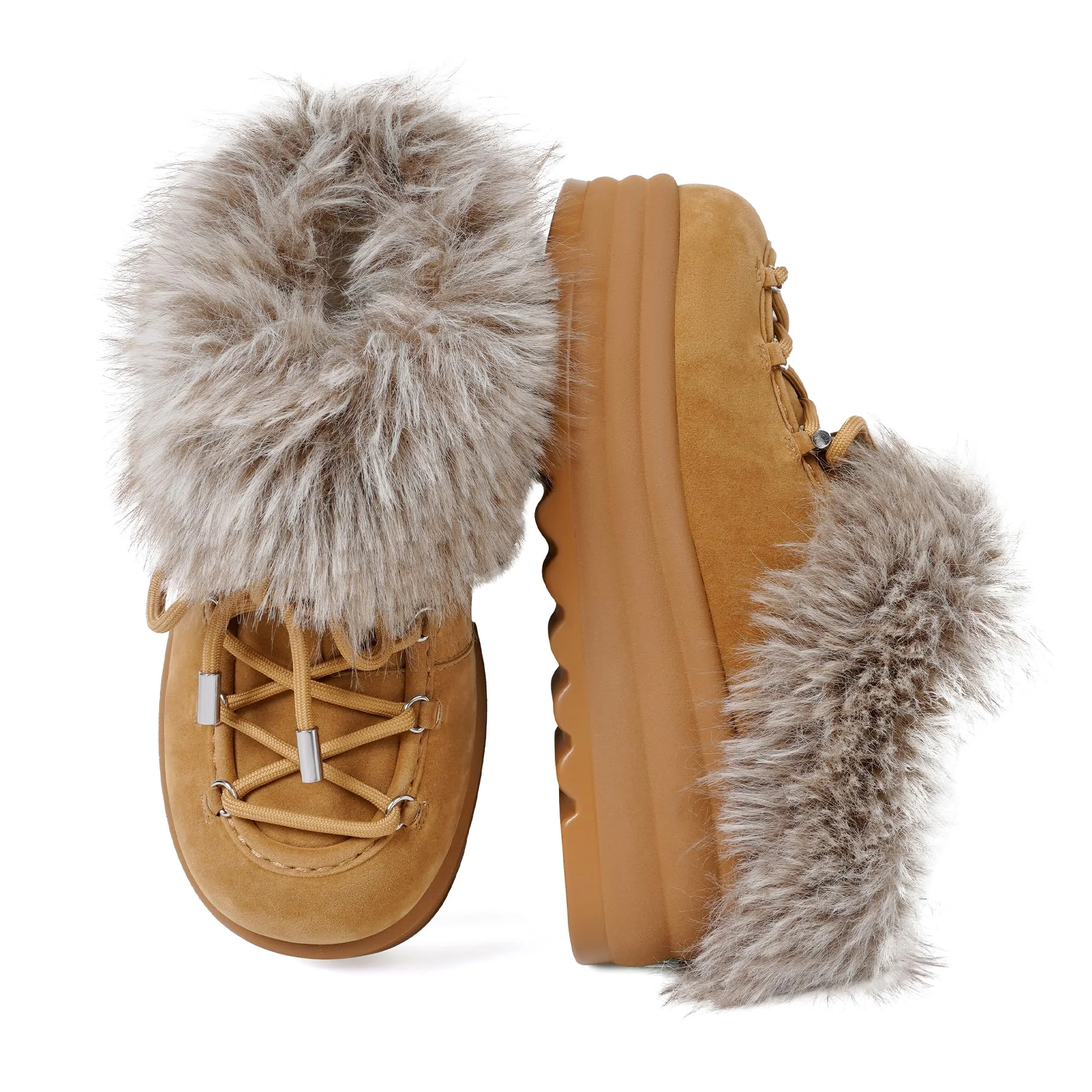COMJUY Tan Fur-Trim Platform Mule photo 4