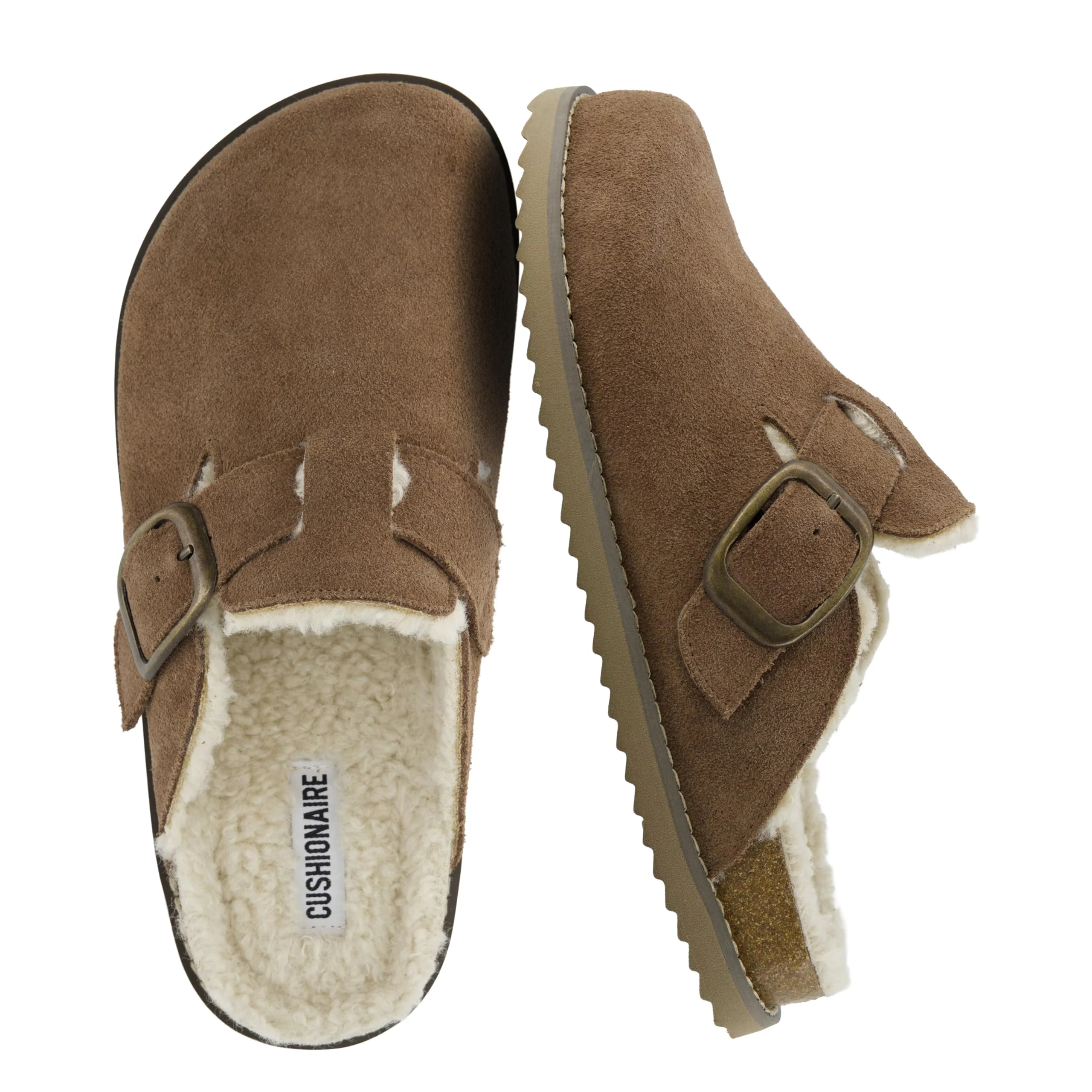 CUSHIONAIRE Brown Fur-Lined Buckle Clog