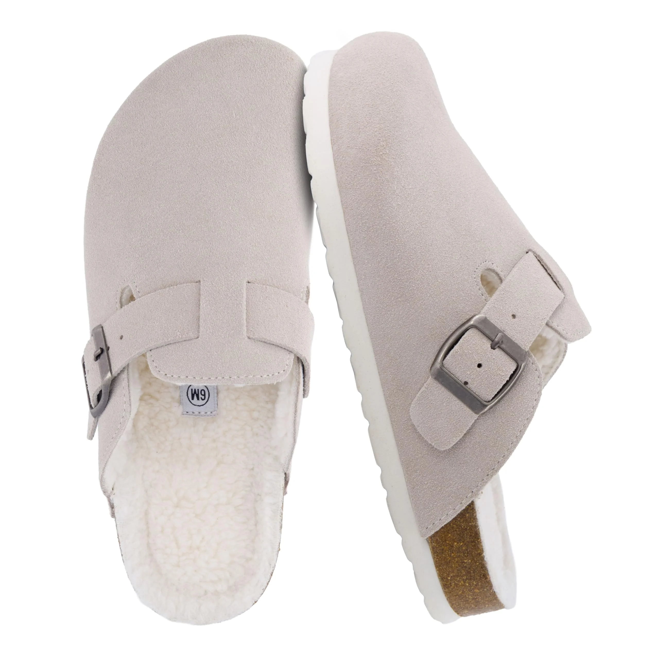 Cushionaire light grey shearling-lined clog