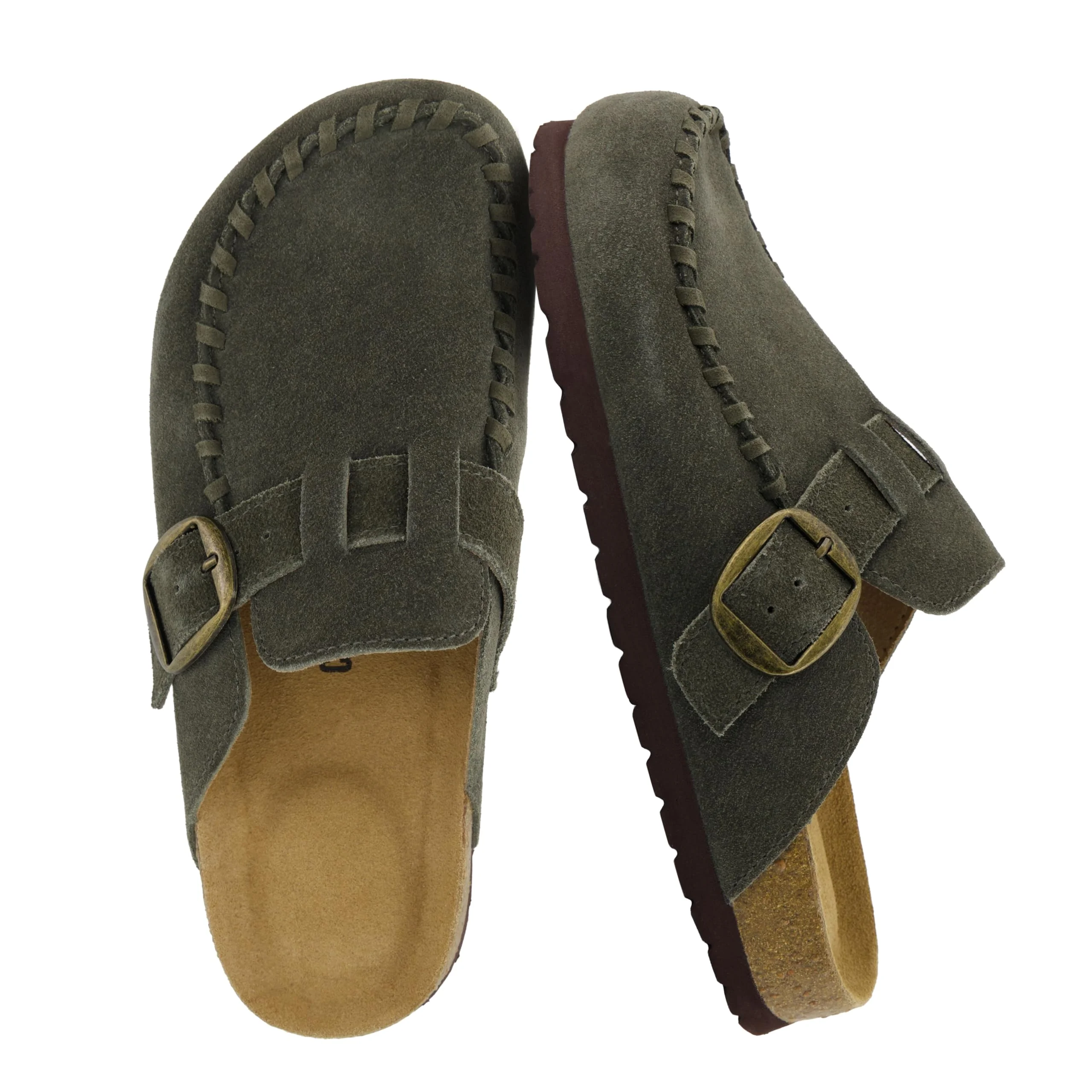 CUSHIONAIRE Olive Suede Buckle Clog