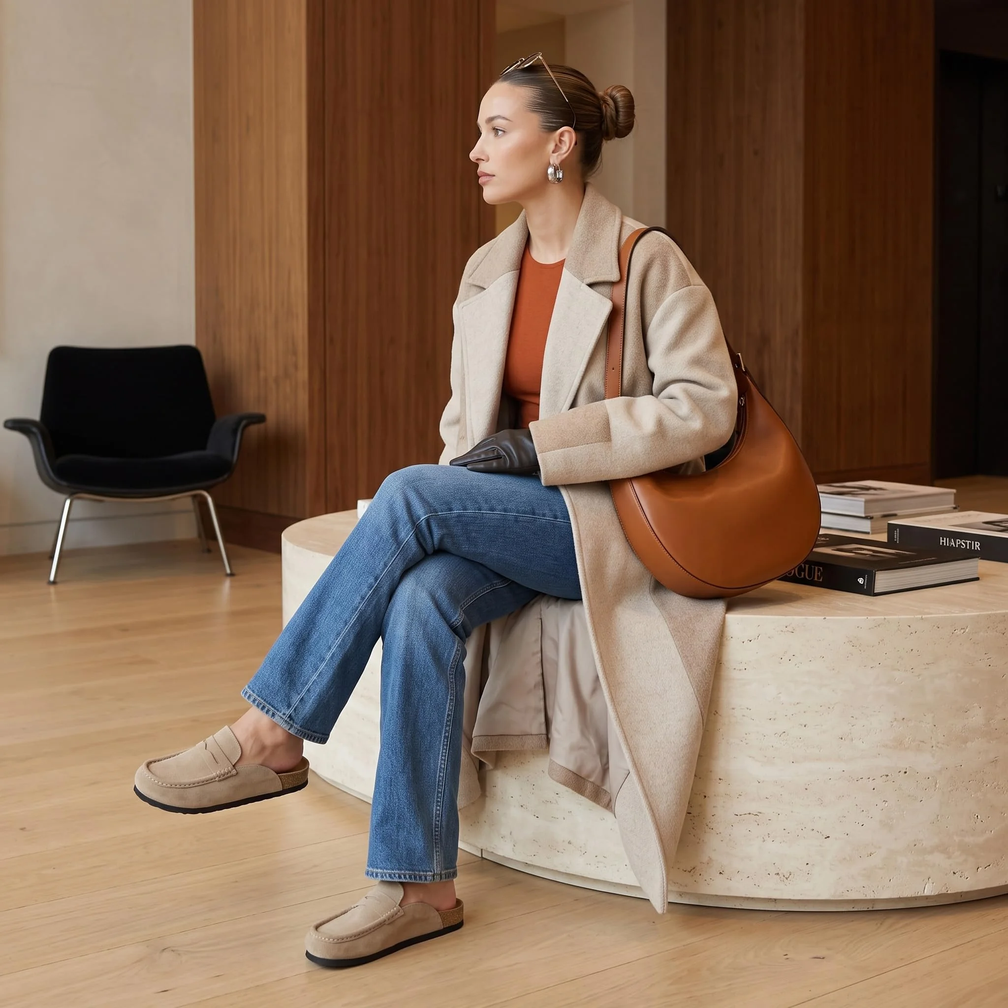 CUSHIONAIRE Taupe-Brown Loafer Mule photo 3