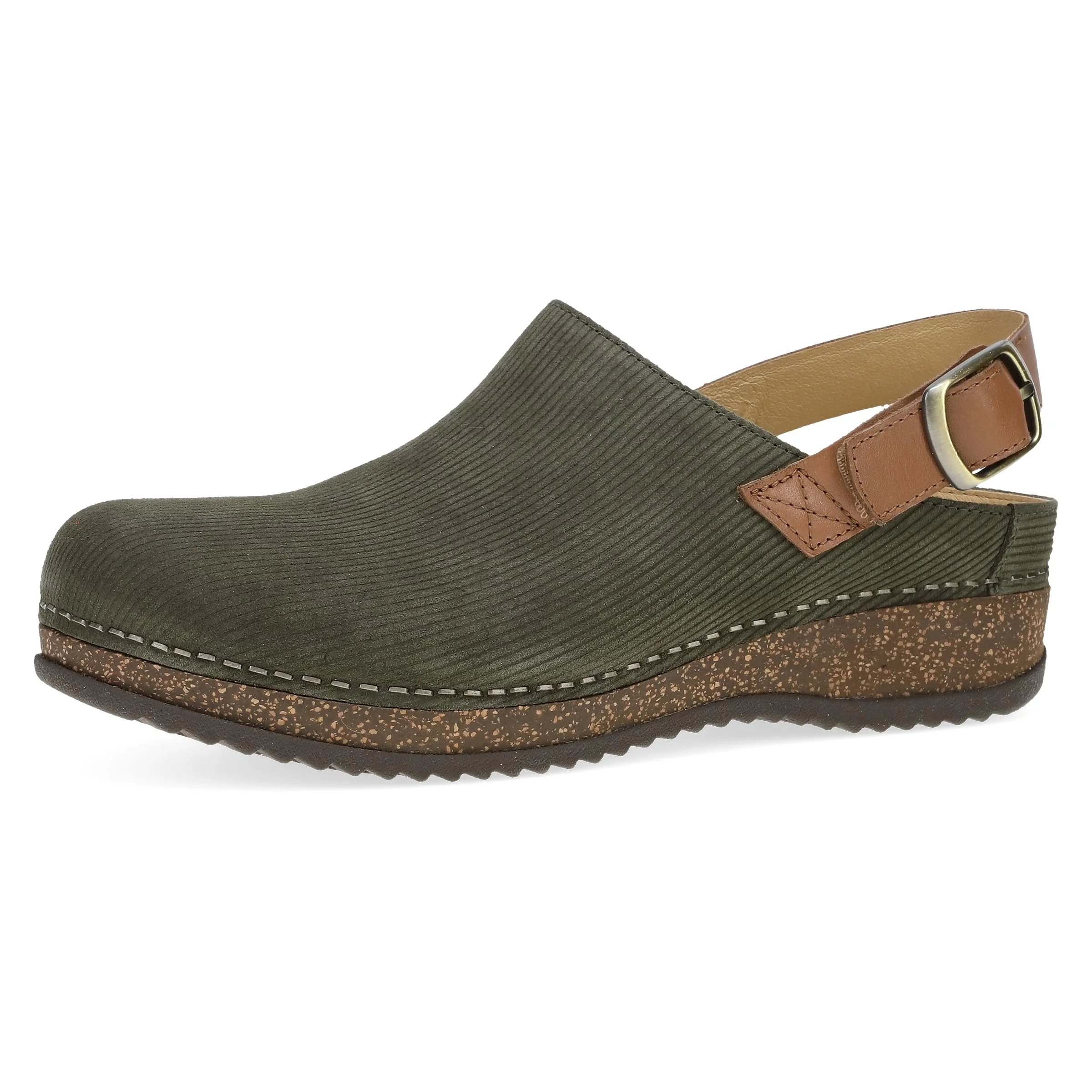 Dansko olive suede buckle clog