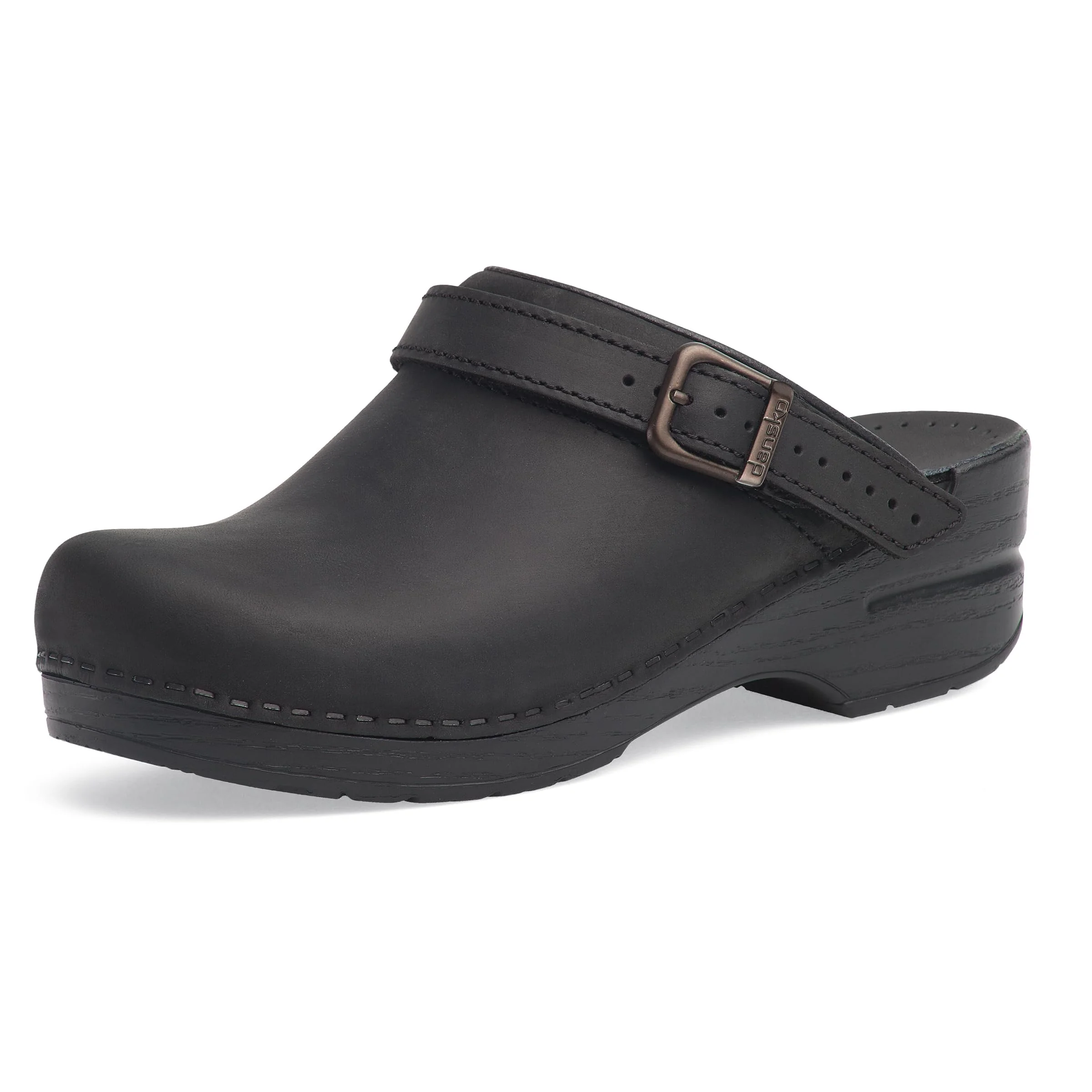 Dansko black leather buckle mule