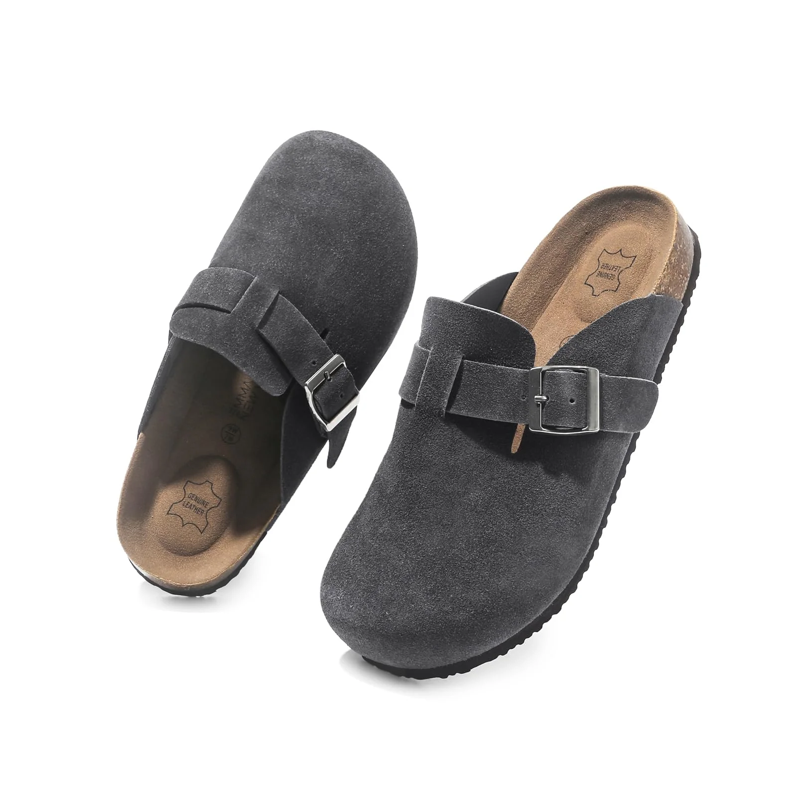 EMMA NEW YORK dark grey suede buckle mule