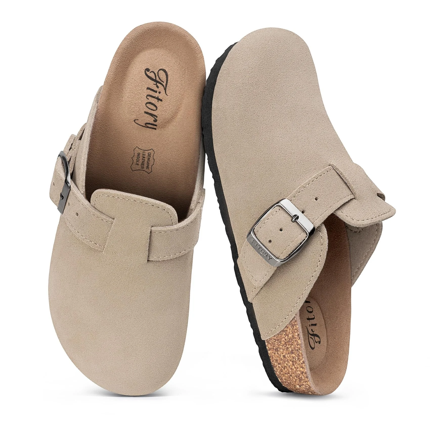 FITORY Beige Suede Buckle Clog