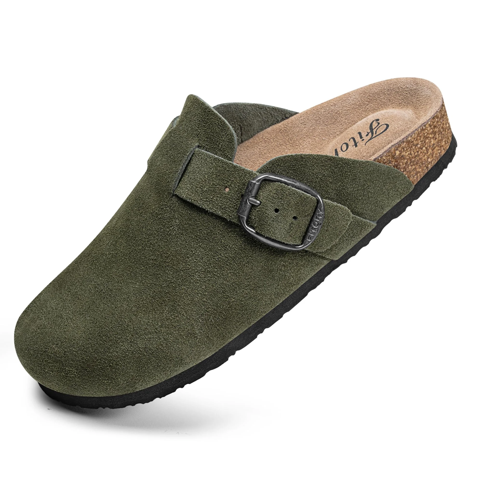 FITORY green suede buckle clog