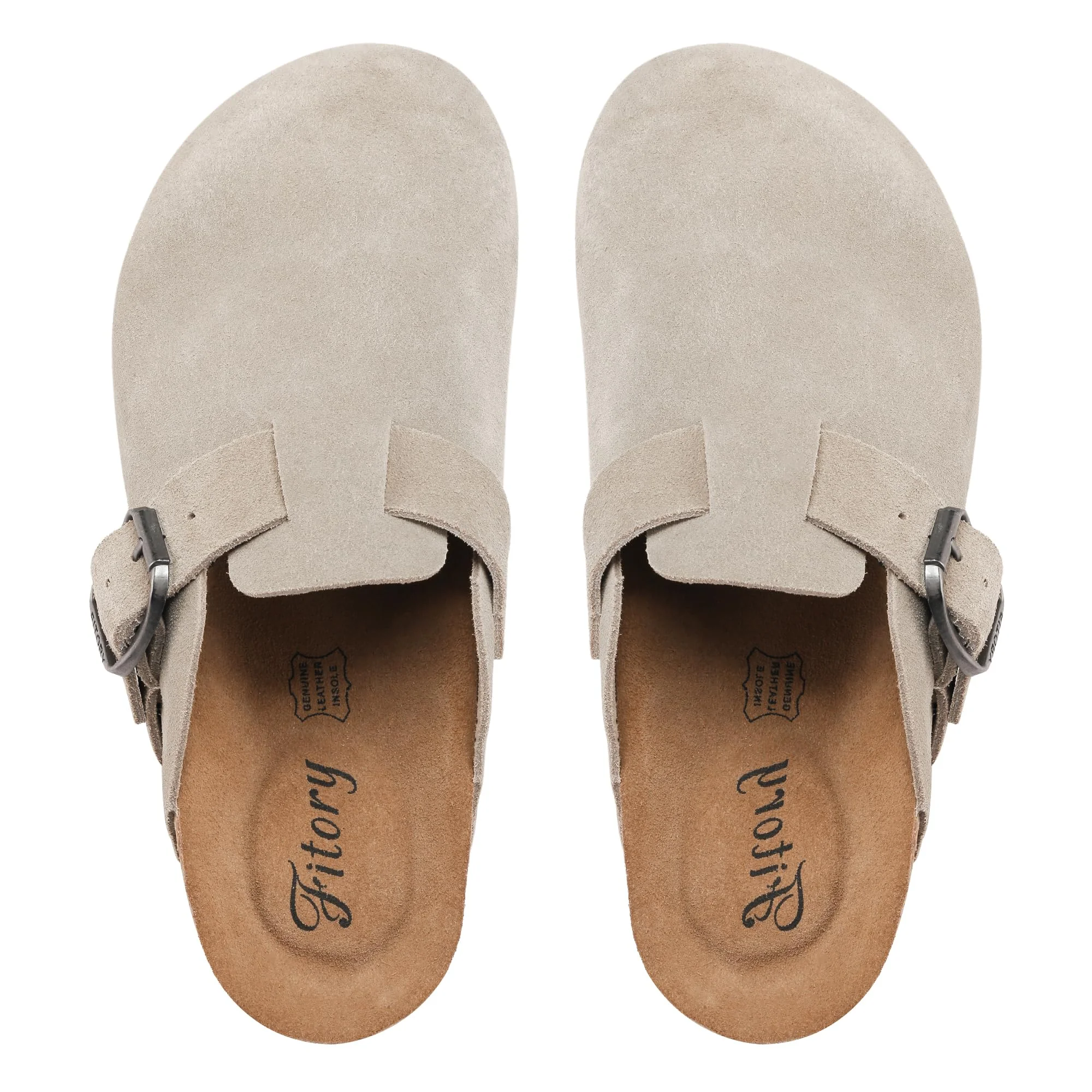 FITORY light grey-beige suede buckle clog photo 2