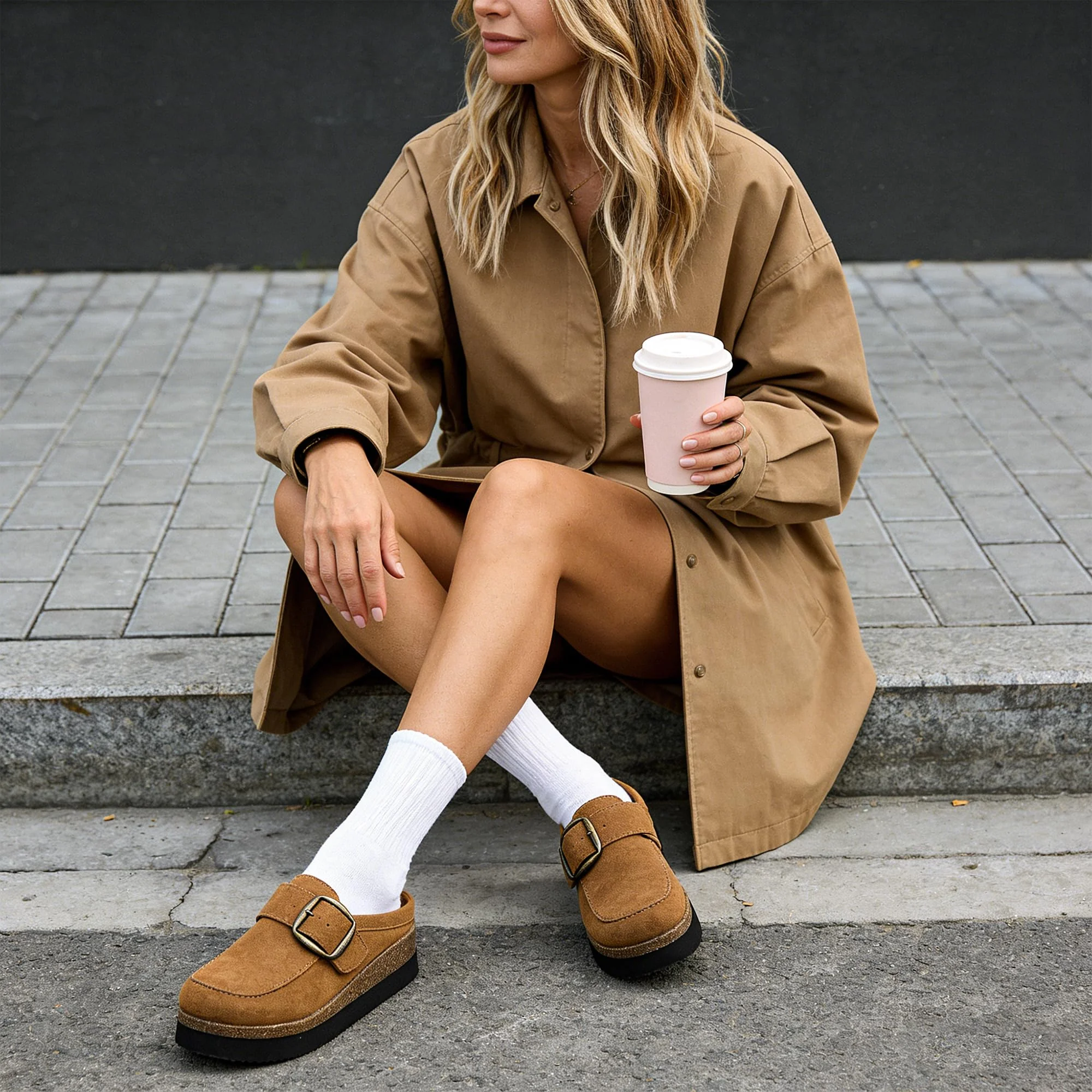 Flexwin Tan Suede Buckle Clog photo 2