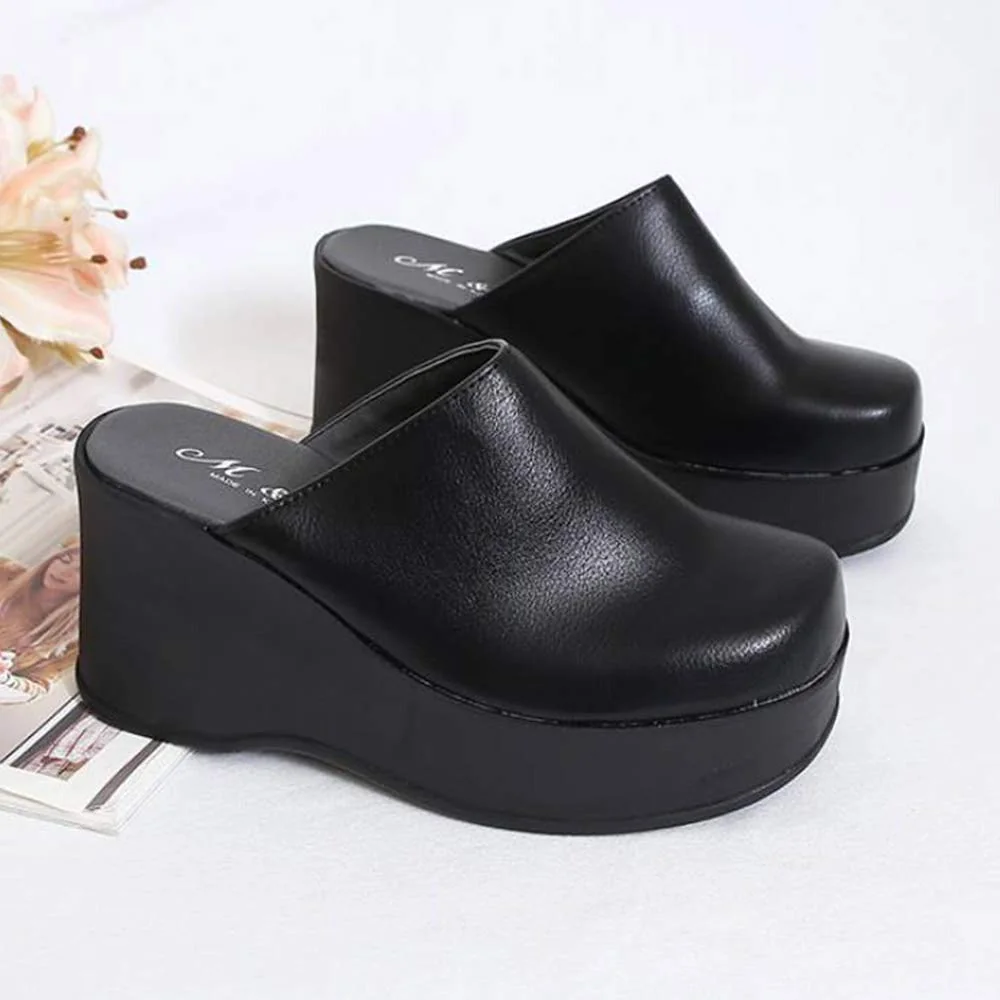 Black leather wedge mule photo 3