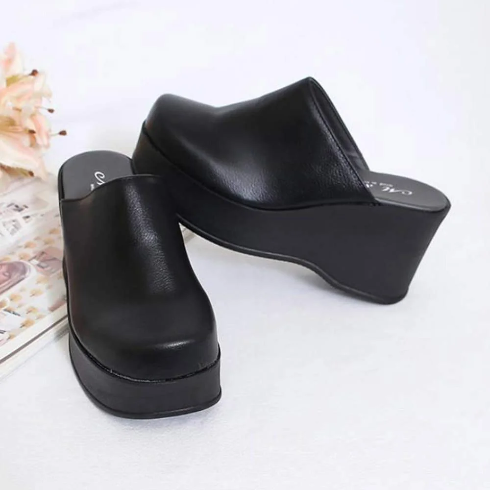 Black leather wedge mule photo 4