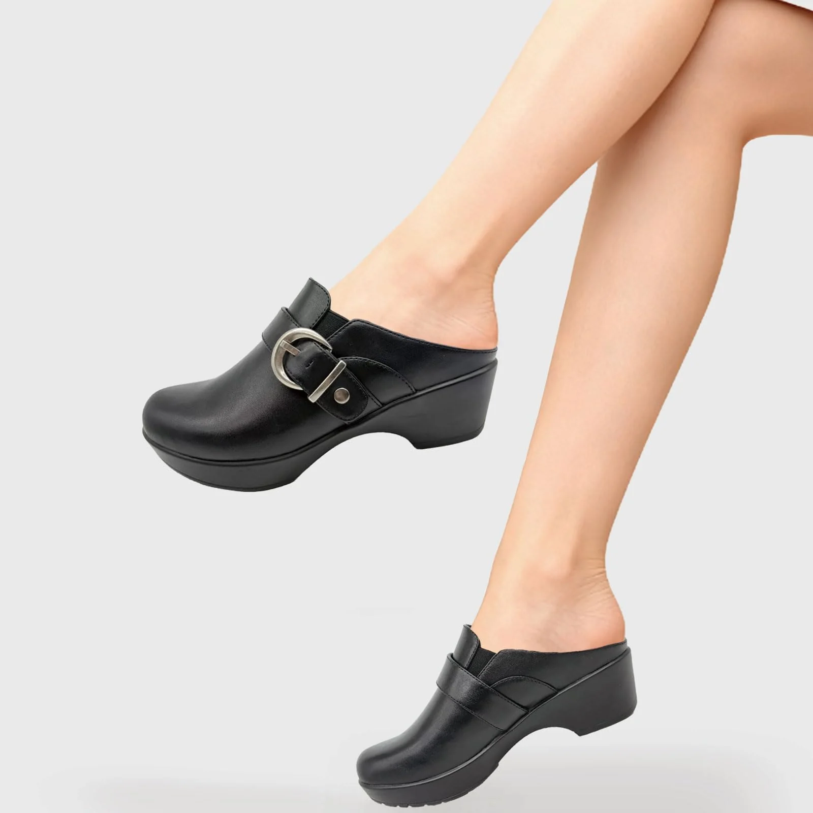 Hodrmios black leather buckle mule photo 2