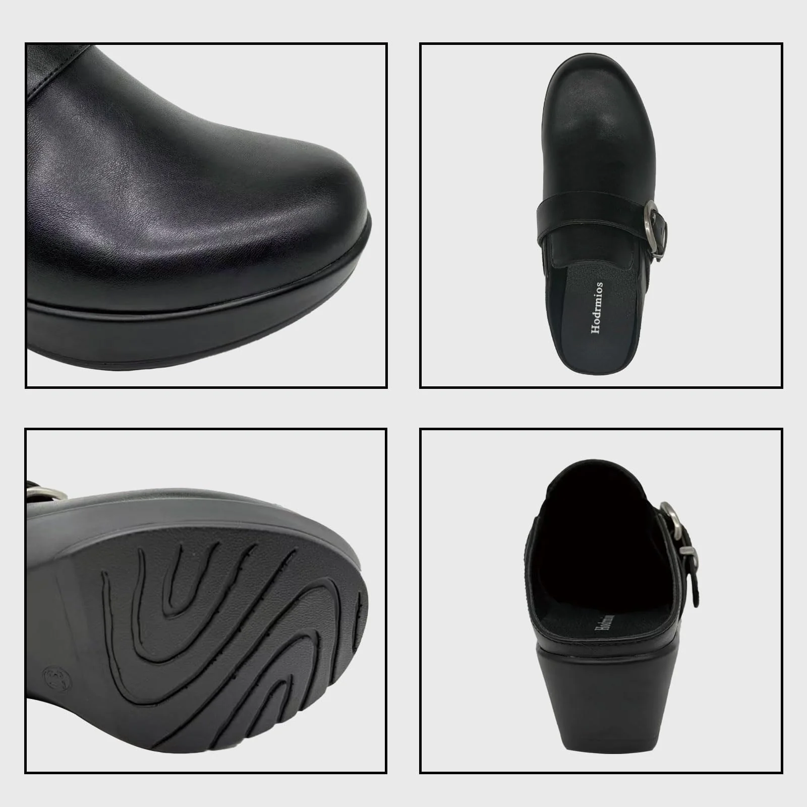 Hodrmios black leather buckle mule photo 3