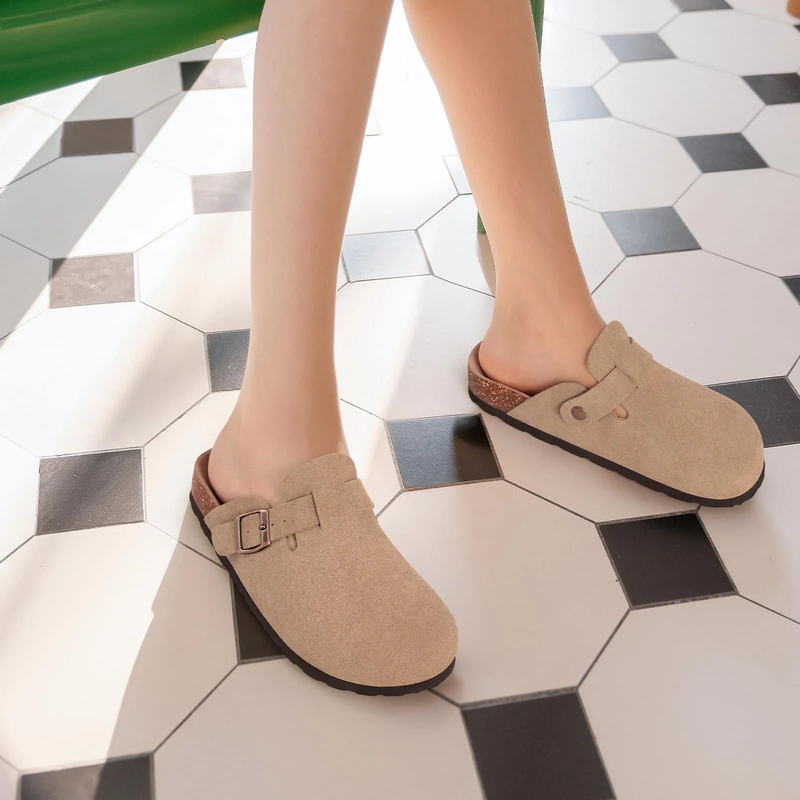 KIDMI beige suede buckle clog photo 2
