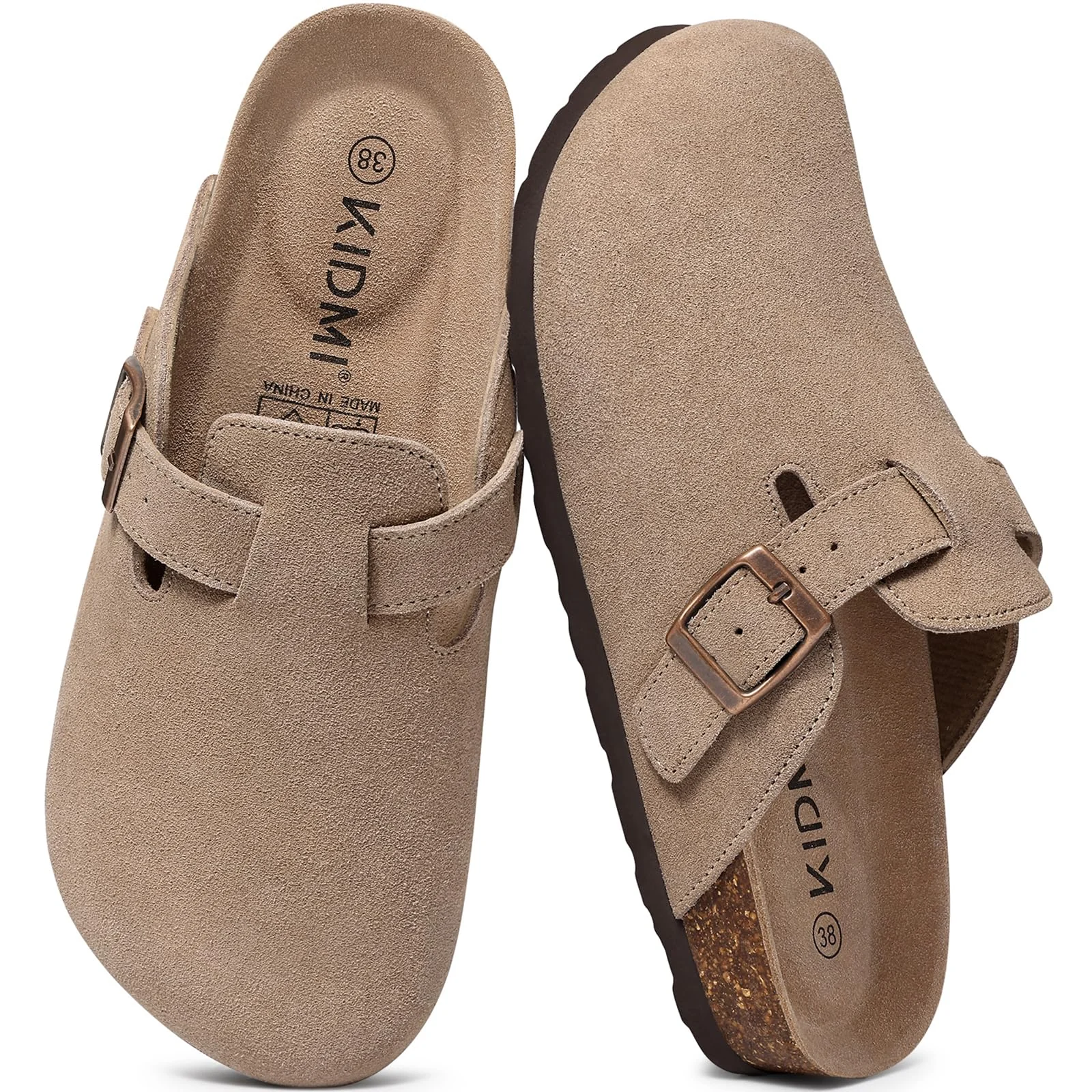 KIDMI beige suede buckle clog