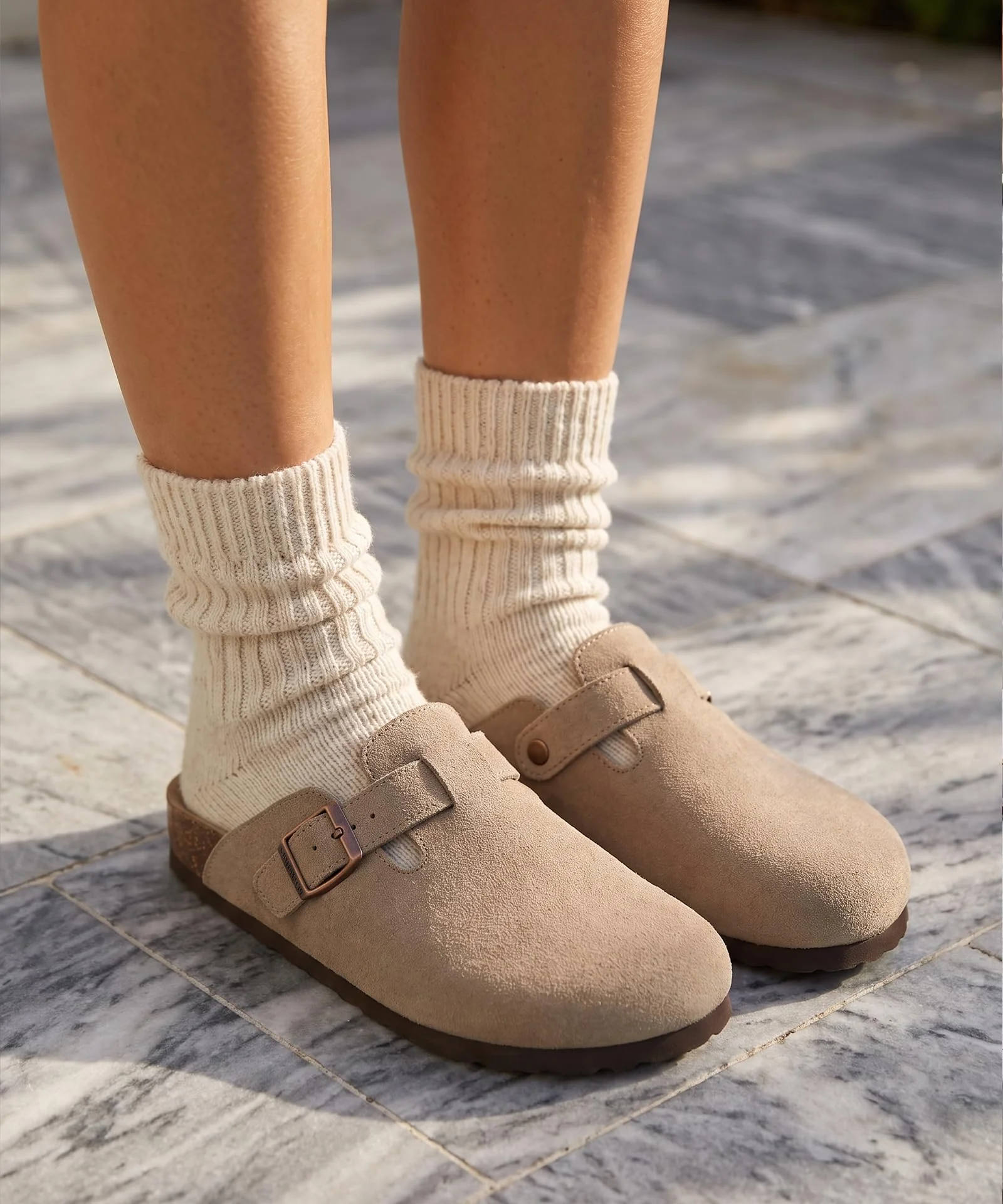 KIDMI beige suede buckle clog photo 2