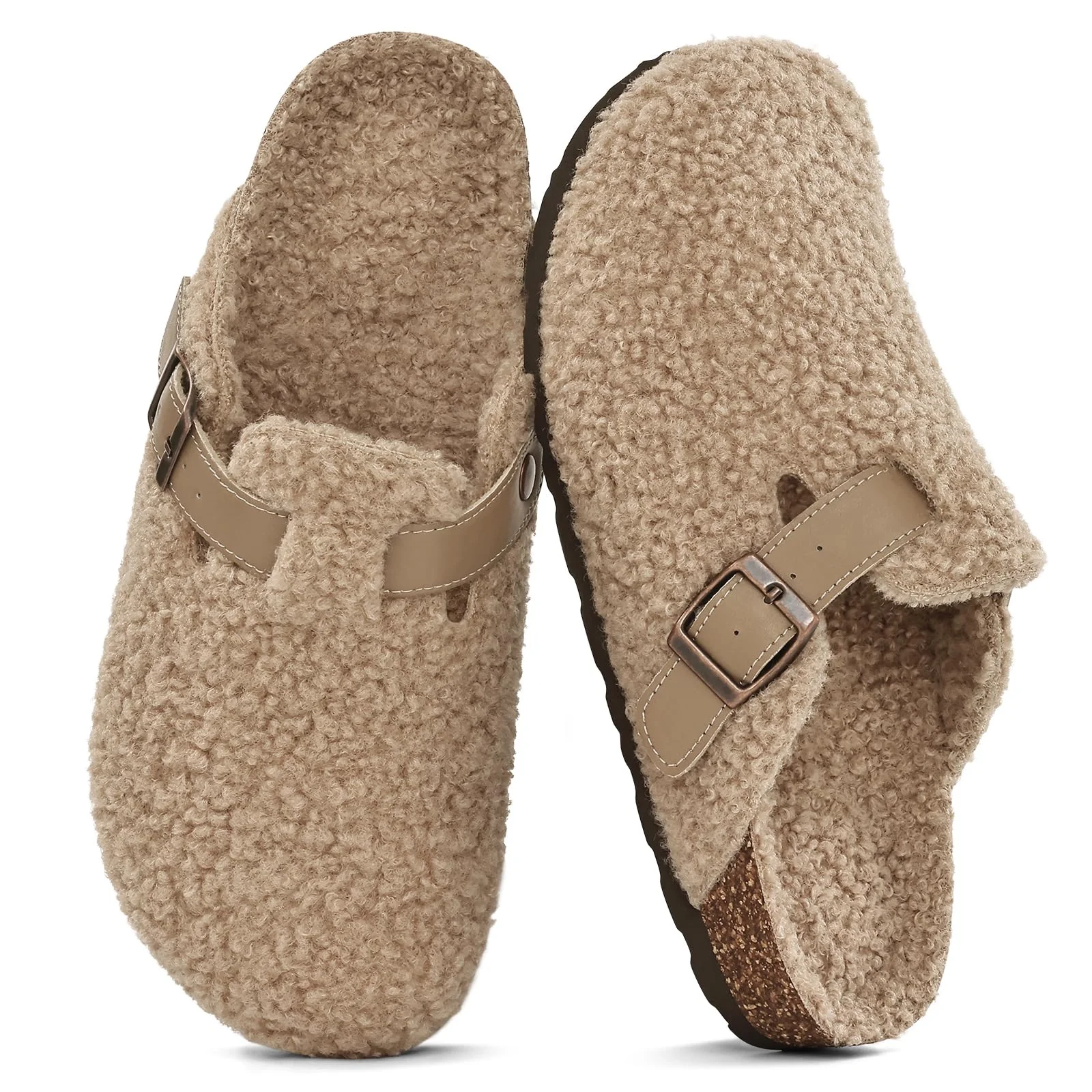 KIDMI Beige Sherpa-Lined Buckle Clog