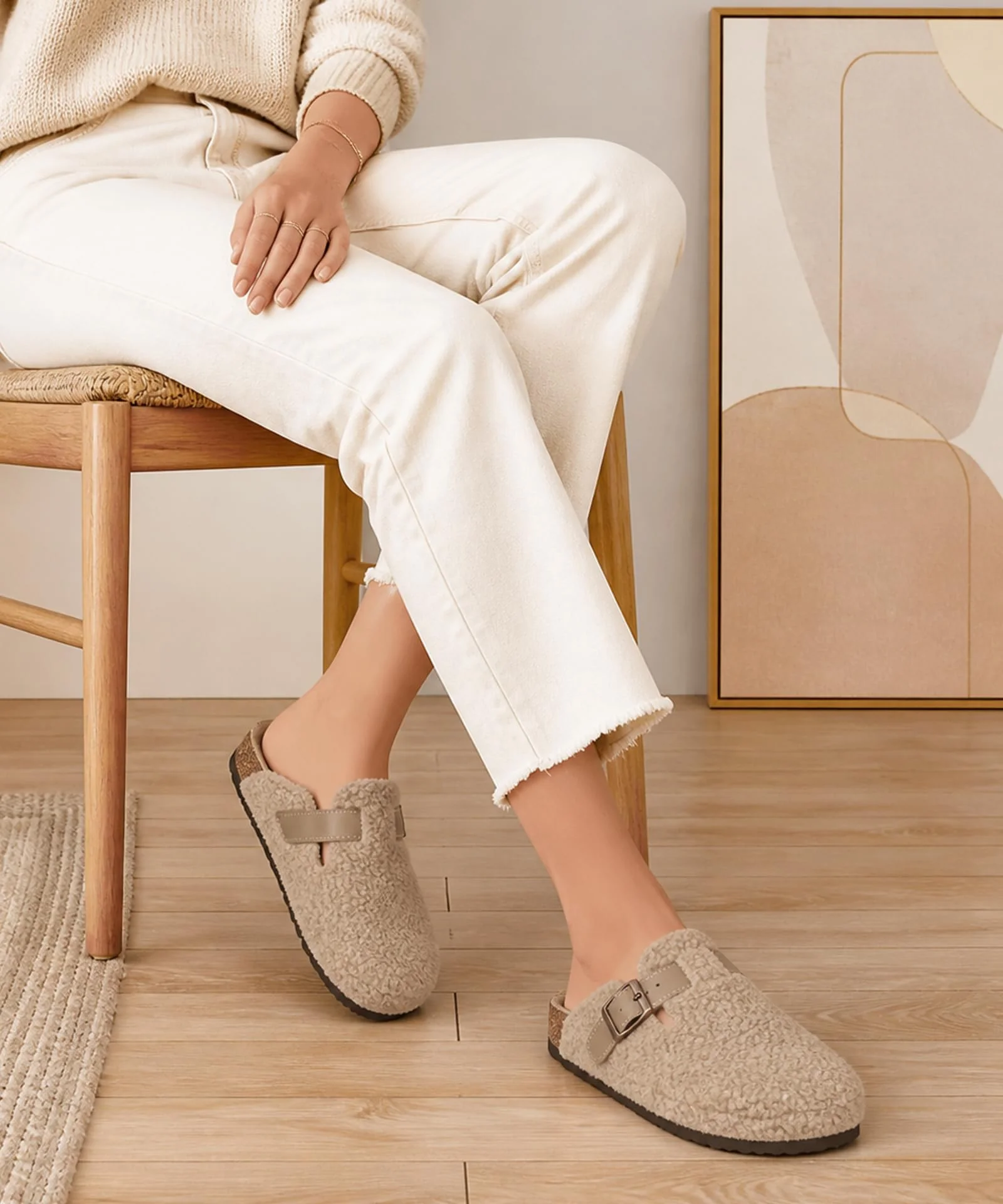 KIDMI Beige Sherpa-Lined Buckle Clog photo 3