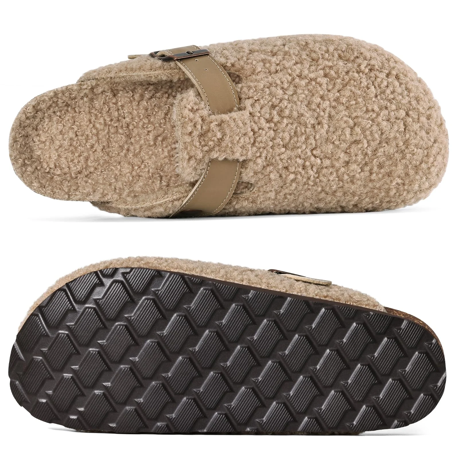 KIDMI Beige Sherpa-Lined Buckle Clog photo 4