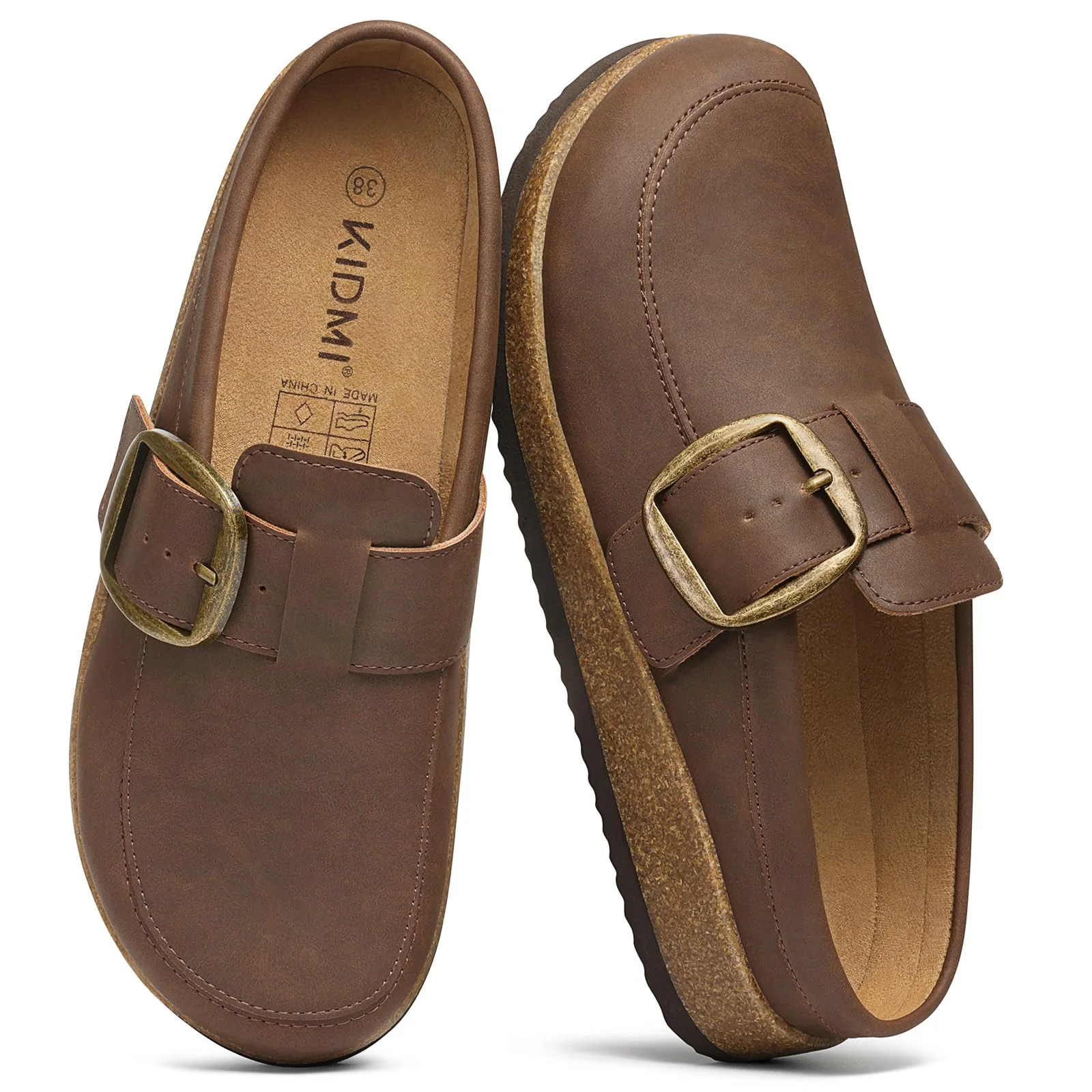KIDMI Brown Leather Buckle Clog