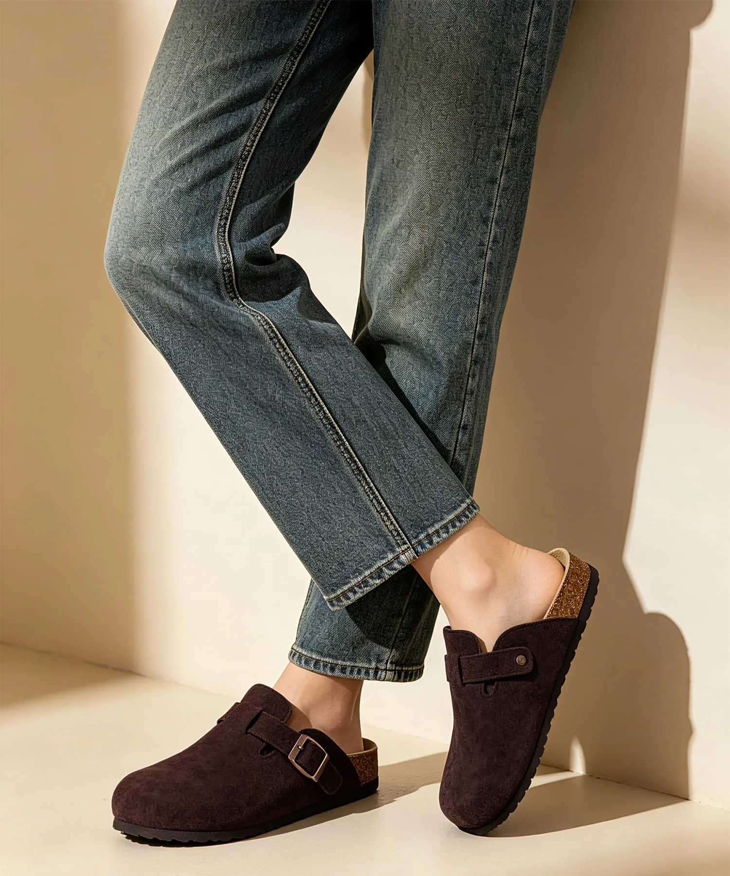 KIDMI dark brown suede buckle clog photo 2