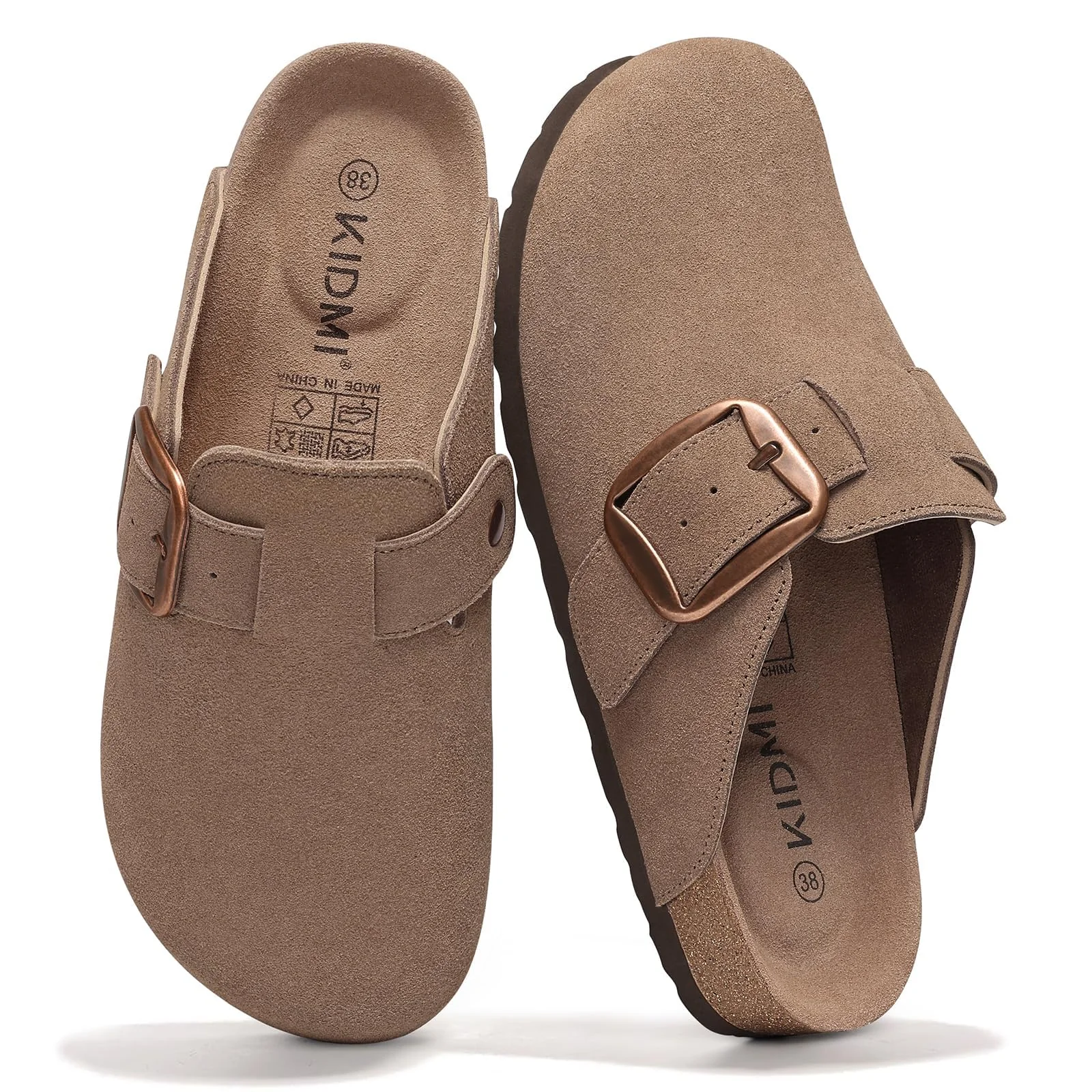 KIDMI taupe suede buckle clog