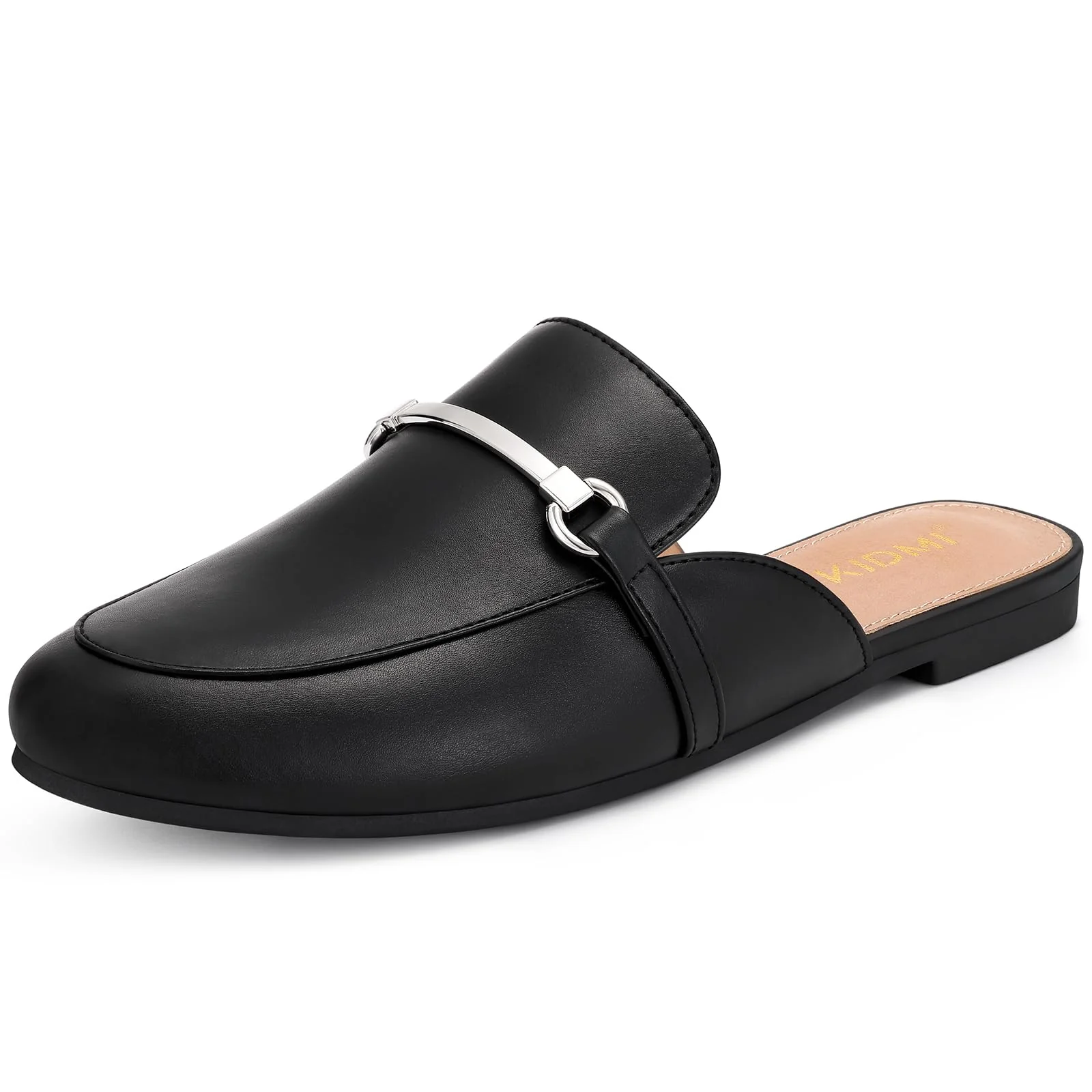 KIDMI Black Leather Buckle Loafer Mule