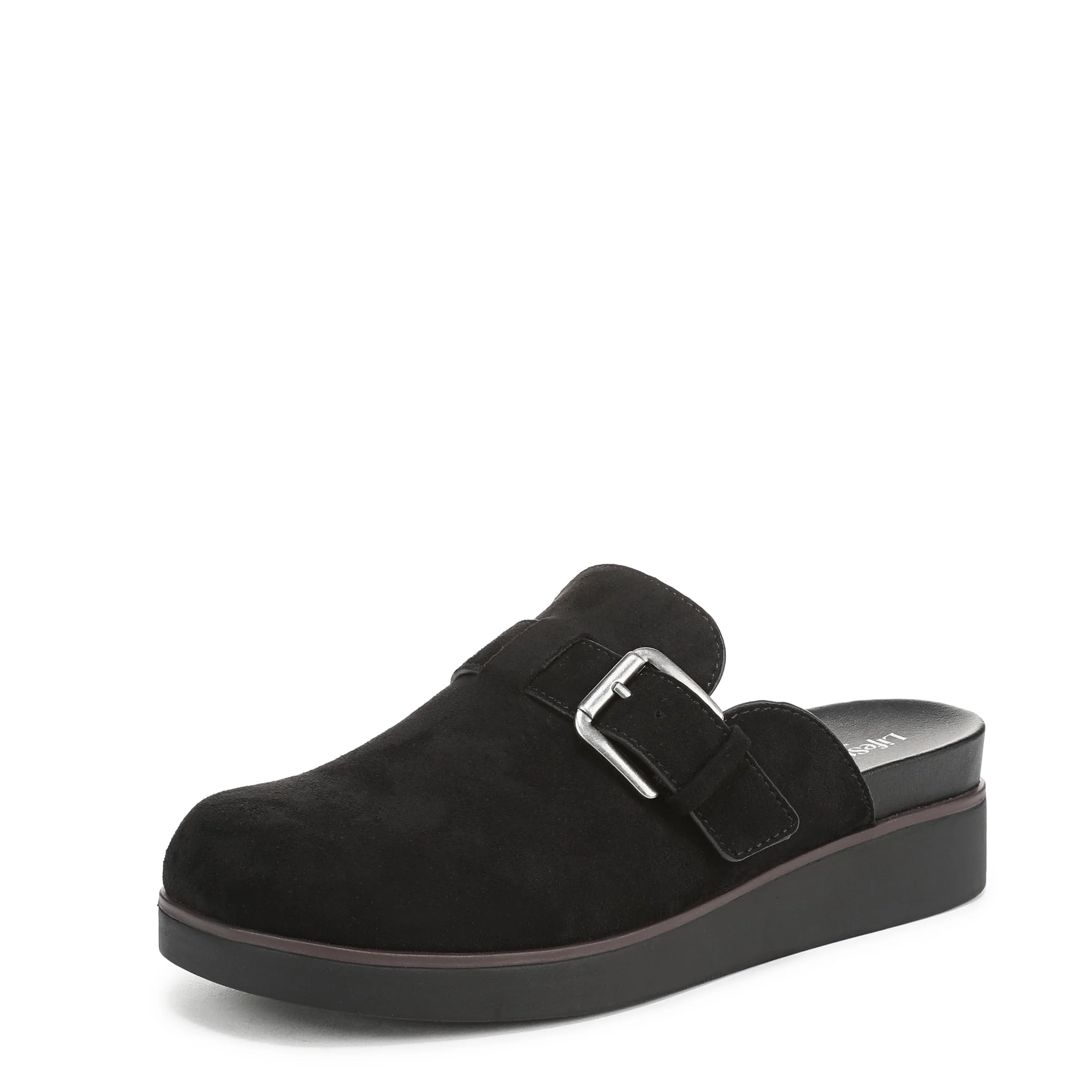 LifeStride black suede buckle clog