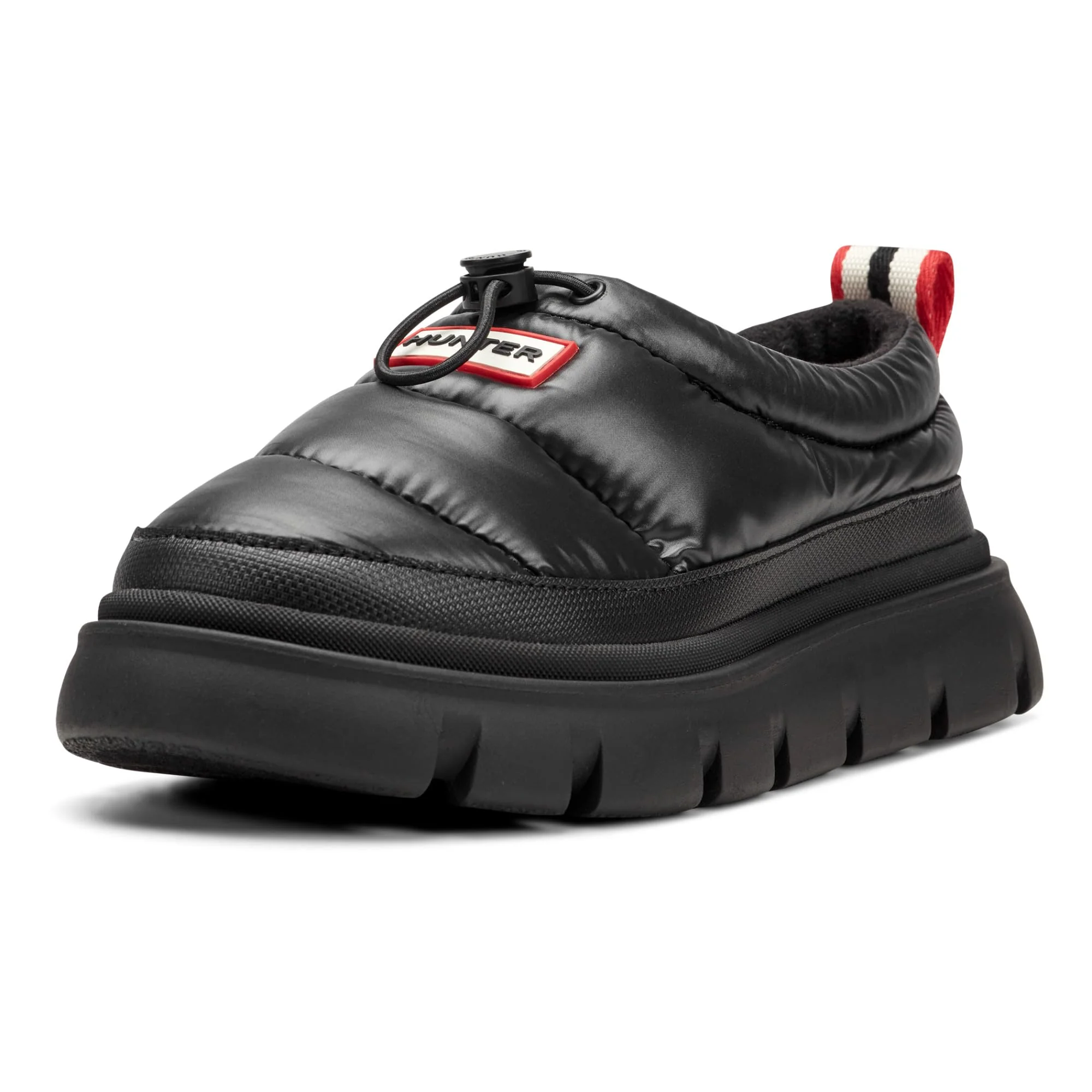 Hunter black quilted slip-on mule