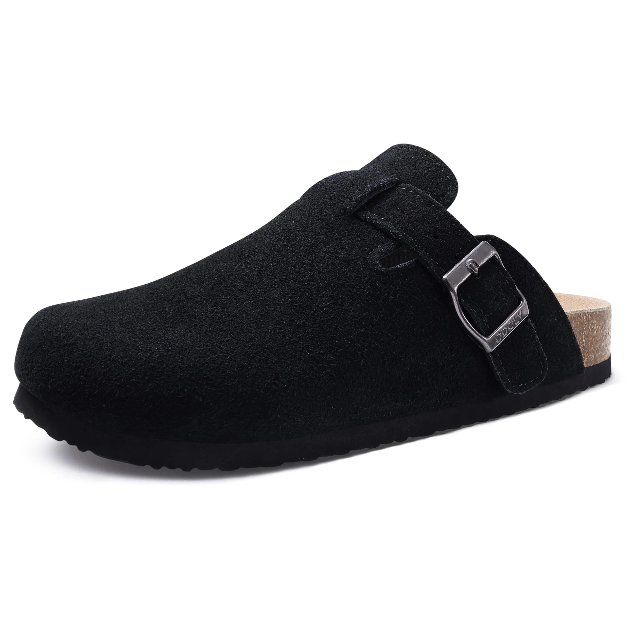 ODOLY black suede buckle clog