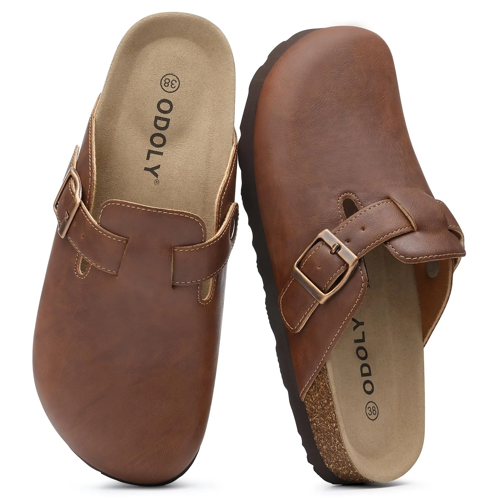 ODOLY Brown Leather Buckle Clog