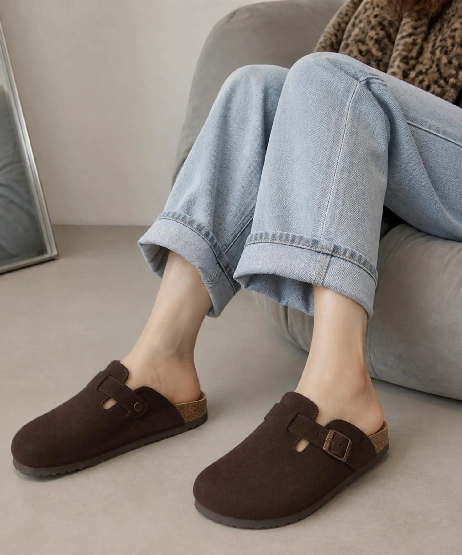ODOLY dark brown suede buckle clog photo 2