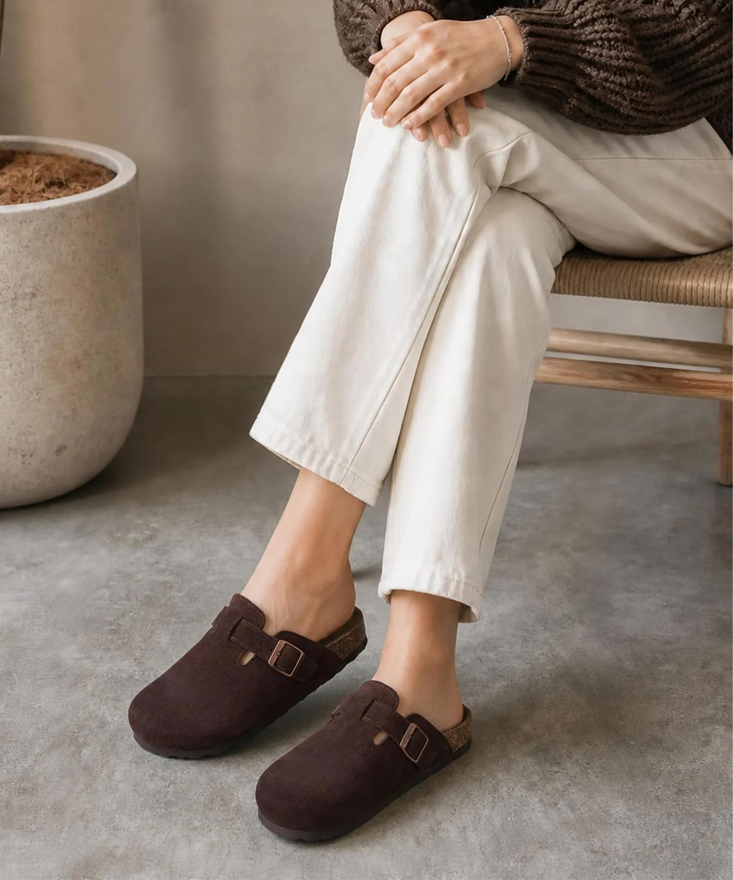 ODOLY dark brown suede buckle clog photo 3