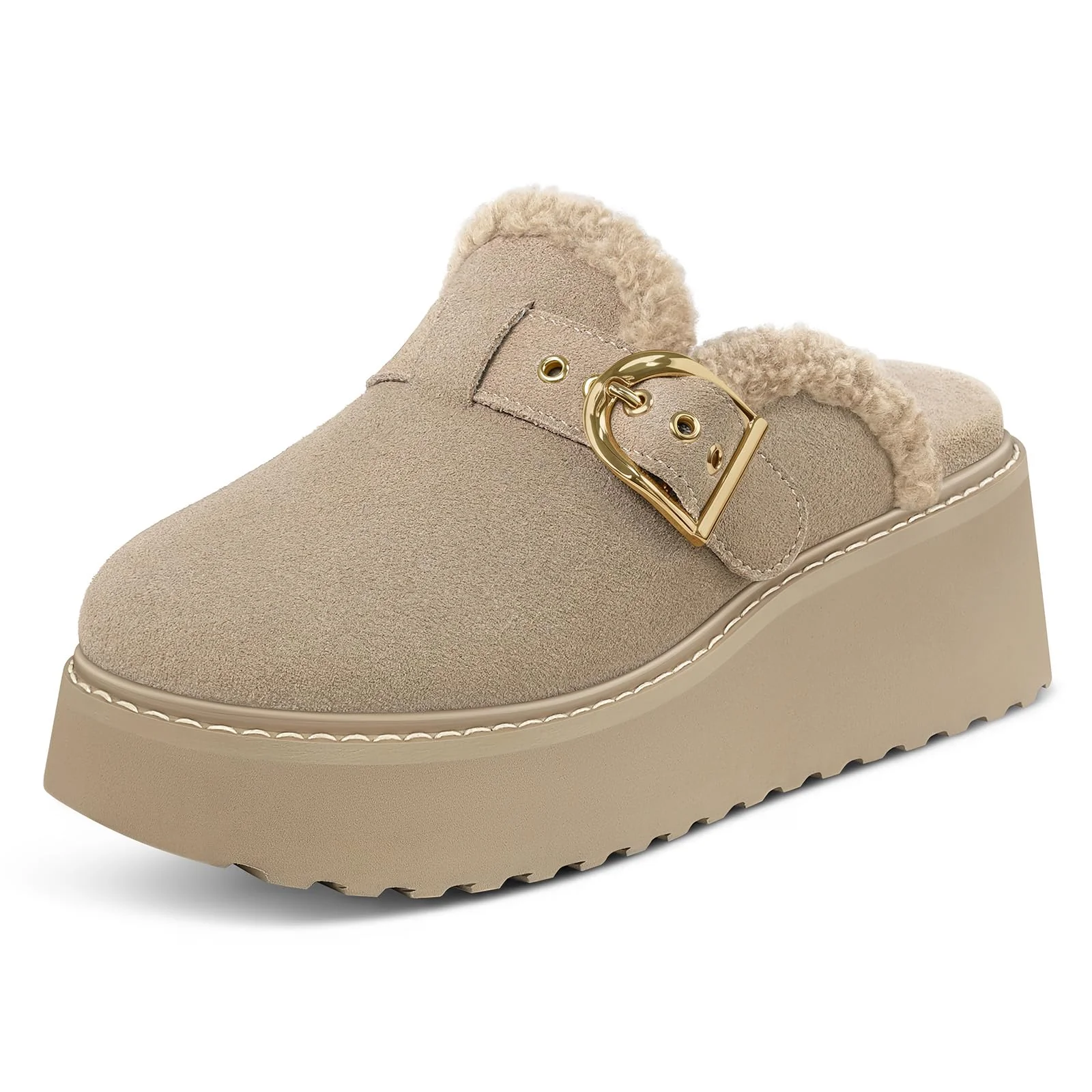 PIZZ ANNU Beige Platform Buckle Clog