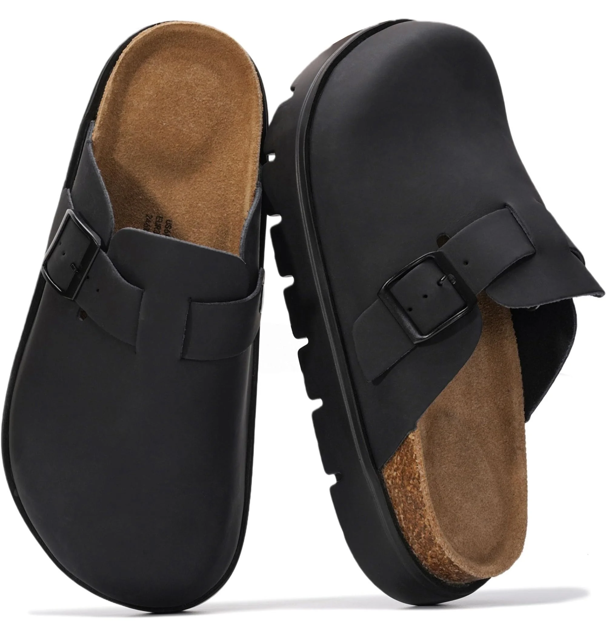 Project Cloud Black Leather Buckle Clog