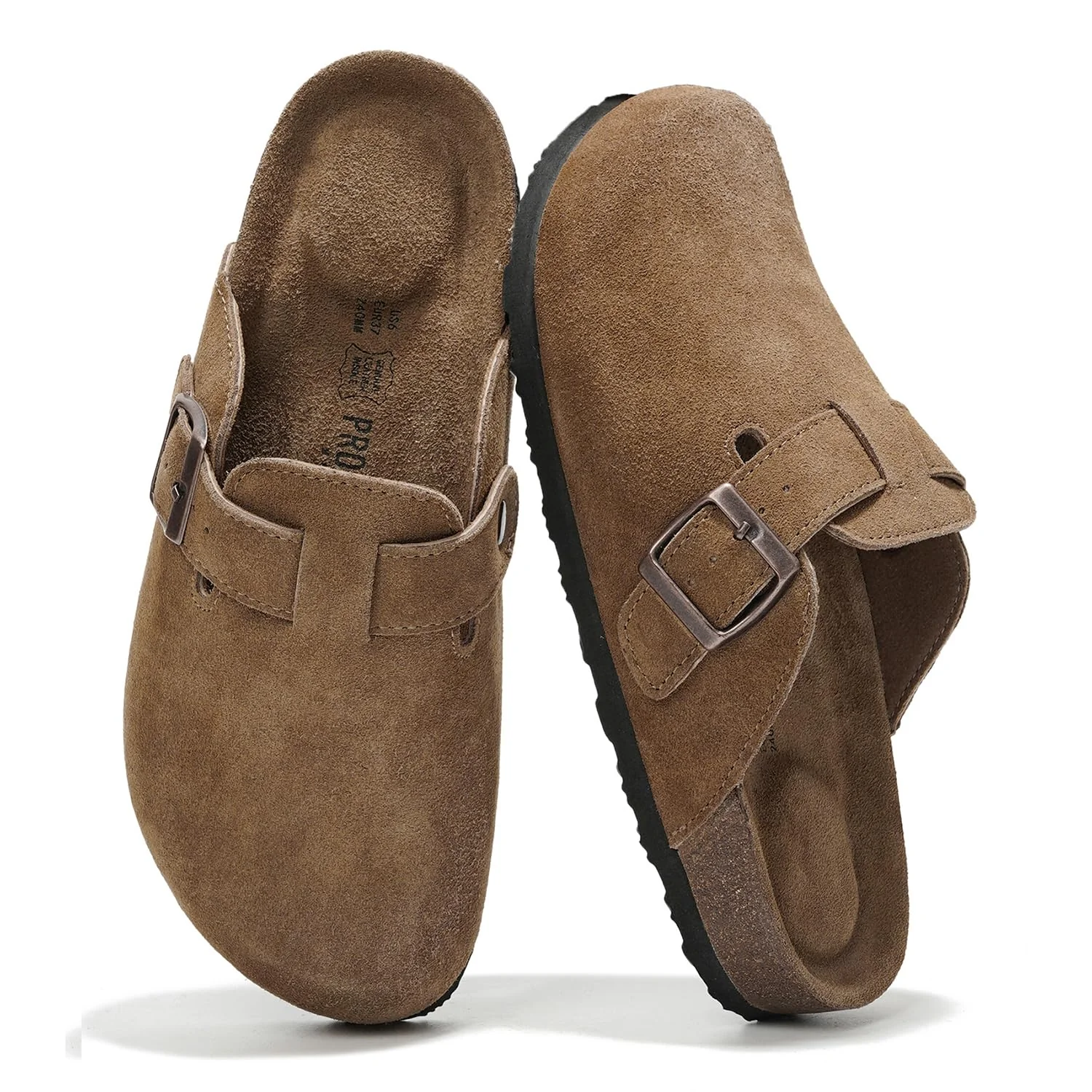 Project Cloud brown suede buckle clog