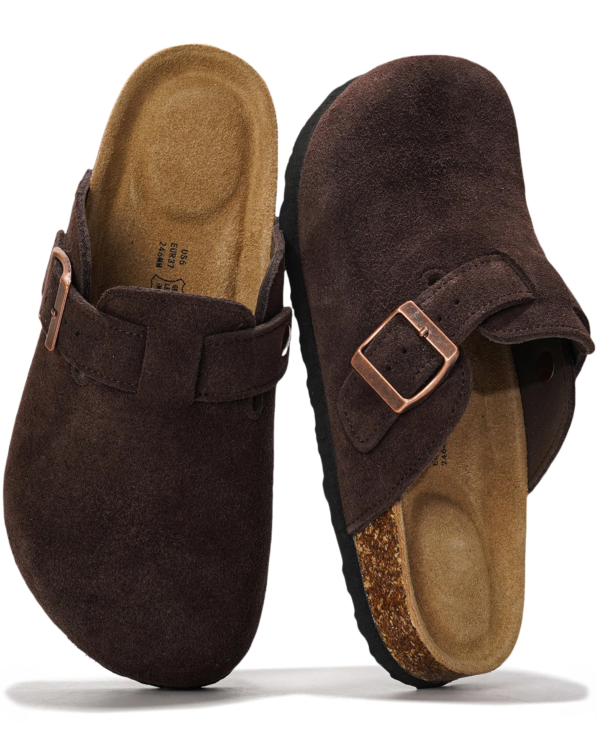 Project Cloud dark brown suede buckle clog