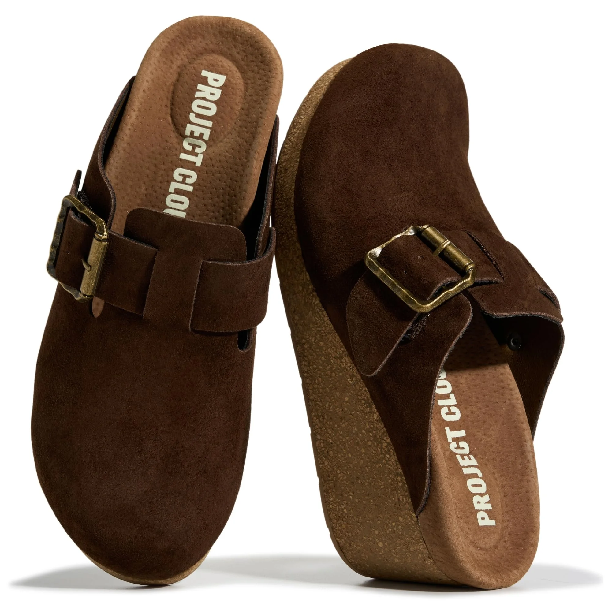 Project Cloud Dark Brown Suede Buckle Platform Clog