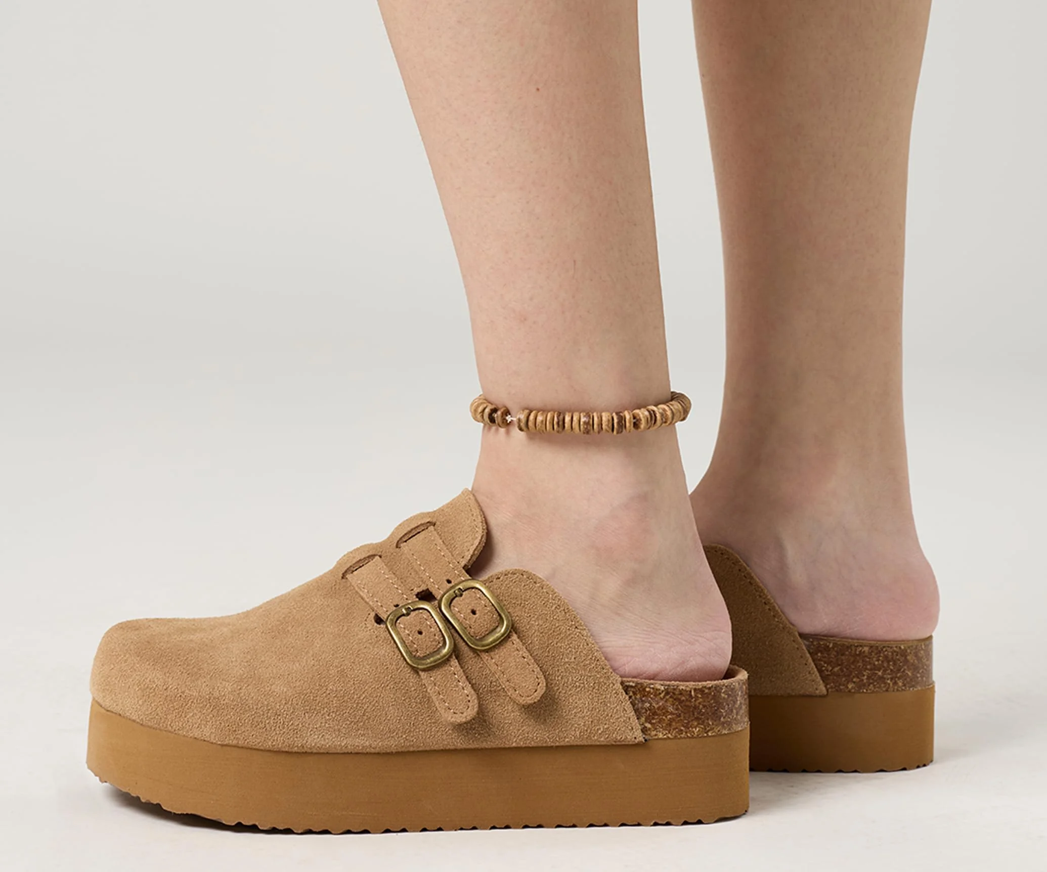 Project Cloud tan suede double-buckle clog photo 2