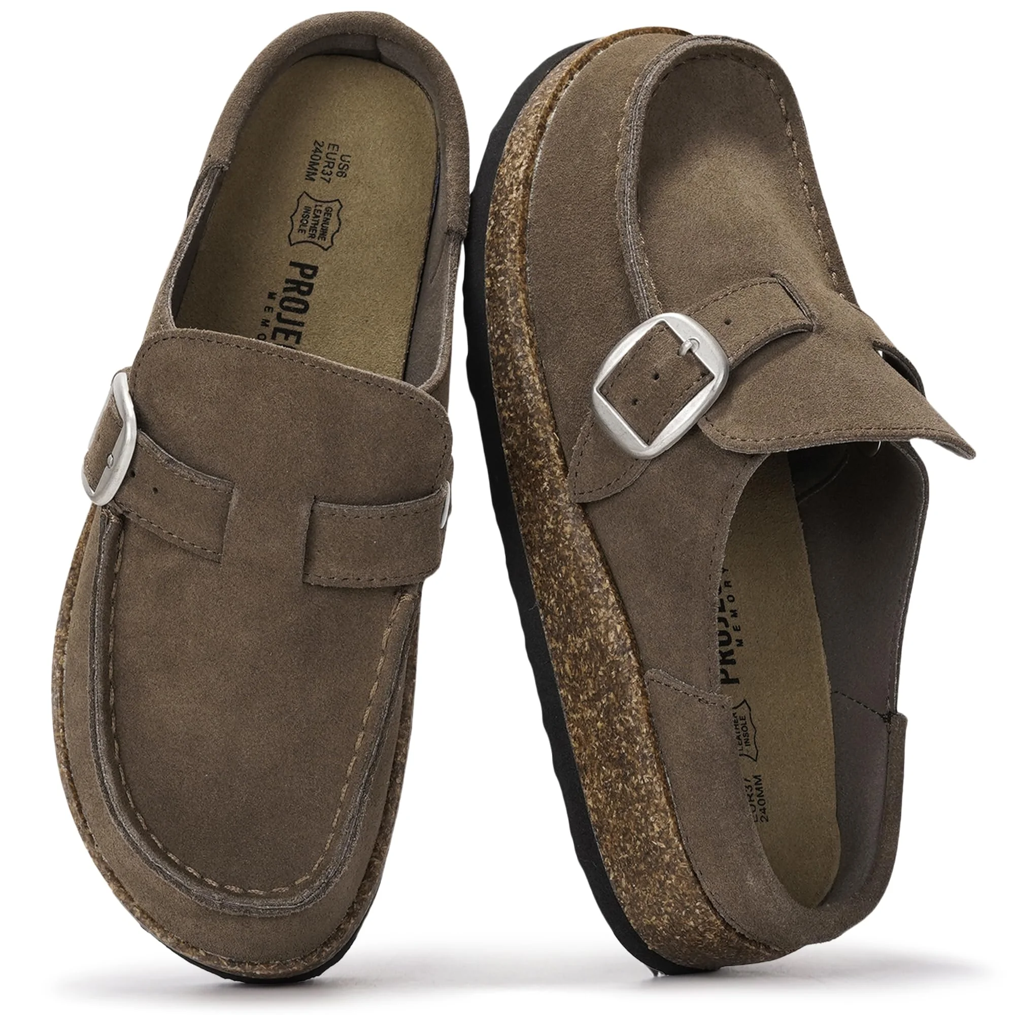 Project Cloud taupe-grey buckle clog